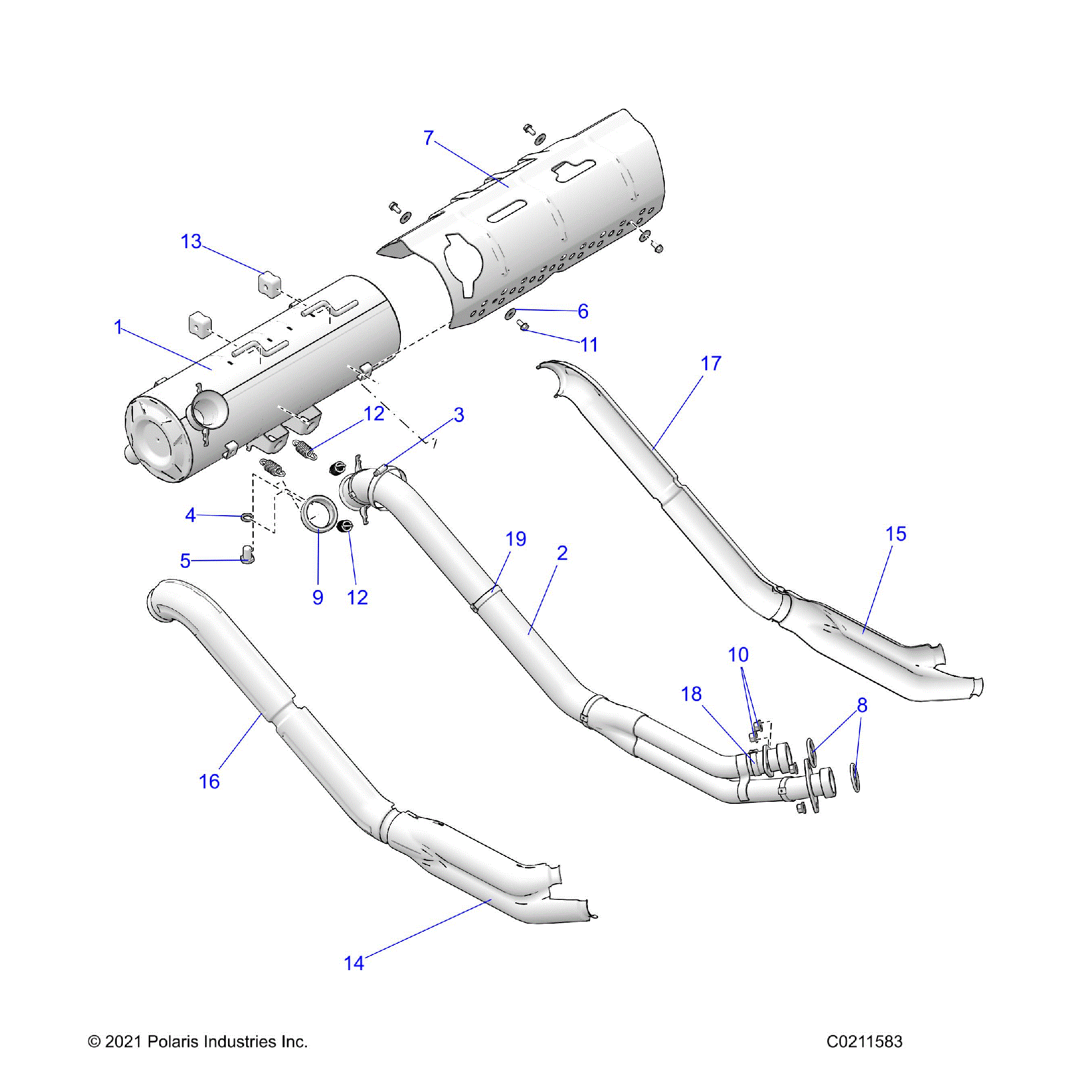 An Image of a Genuine Polaris Parts Schematic Diagram showing the schematic - ENGINE: EXHAUST - 2023 POLARIS SPORTSMAN TOURING 1000 48" 49S