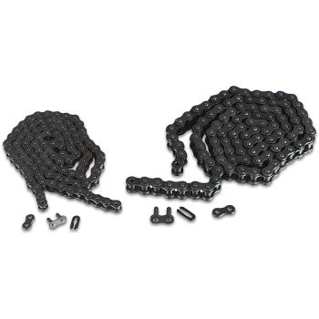 Two Parts Unlimited 520 Drive Chains (128 links each) are coiled on a white surface, with each chain featuring its own set of chain links and included master link connectors placed nearby.