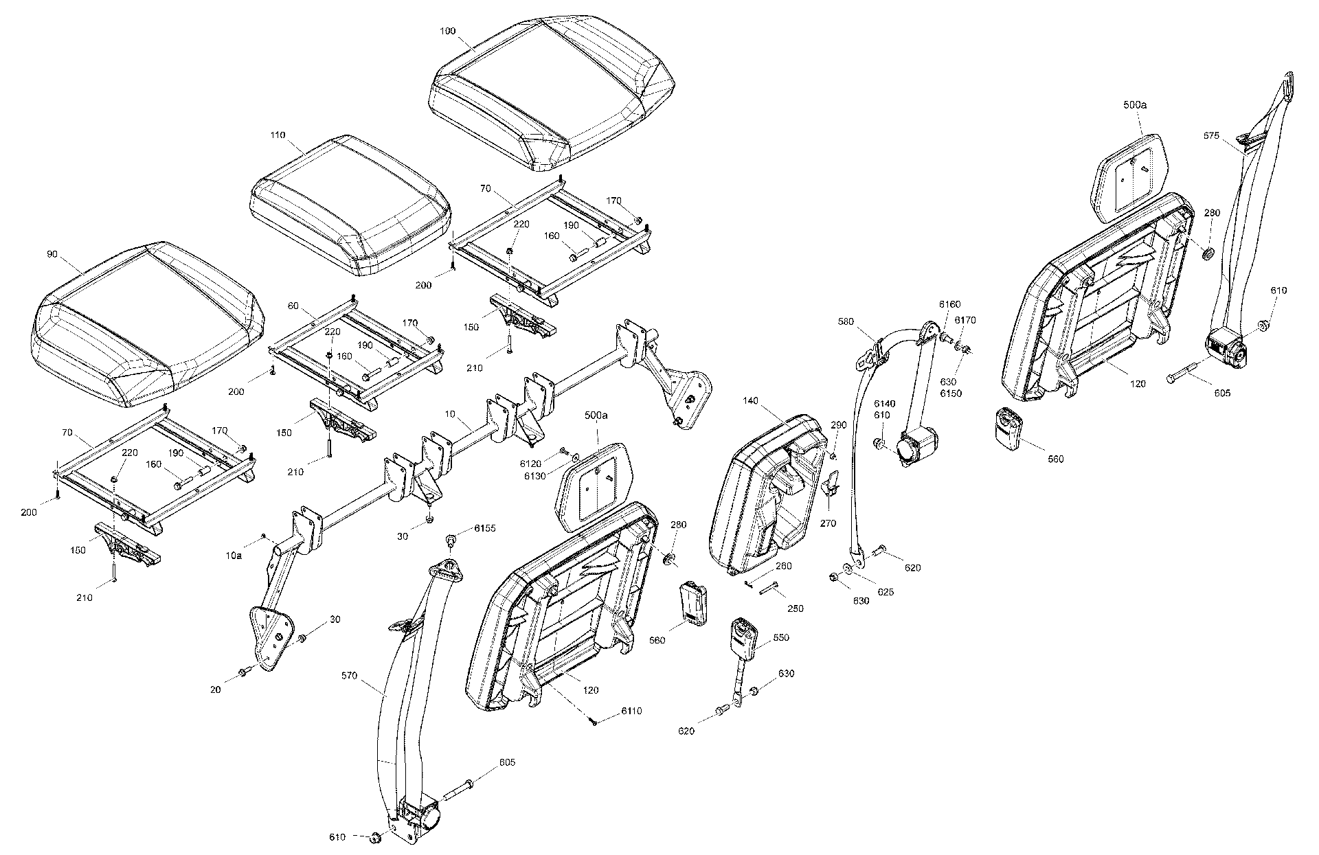 An Image of a Genuine Can-Am Parts Schematic Diagram showing the schematic - BODY - BACK SEAT - LTD CAB