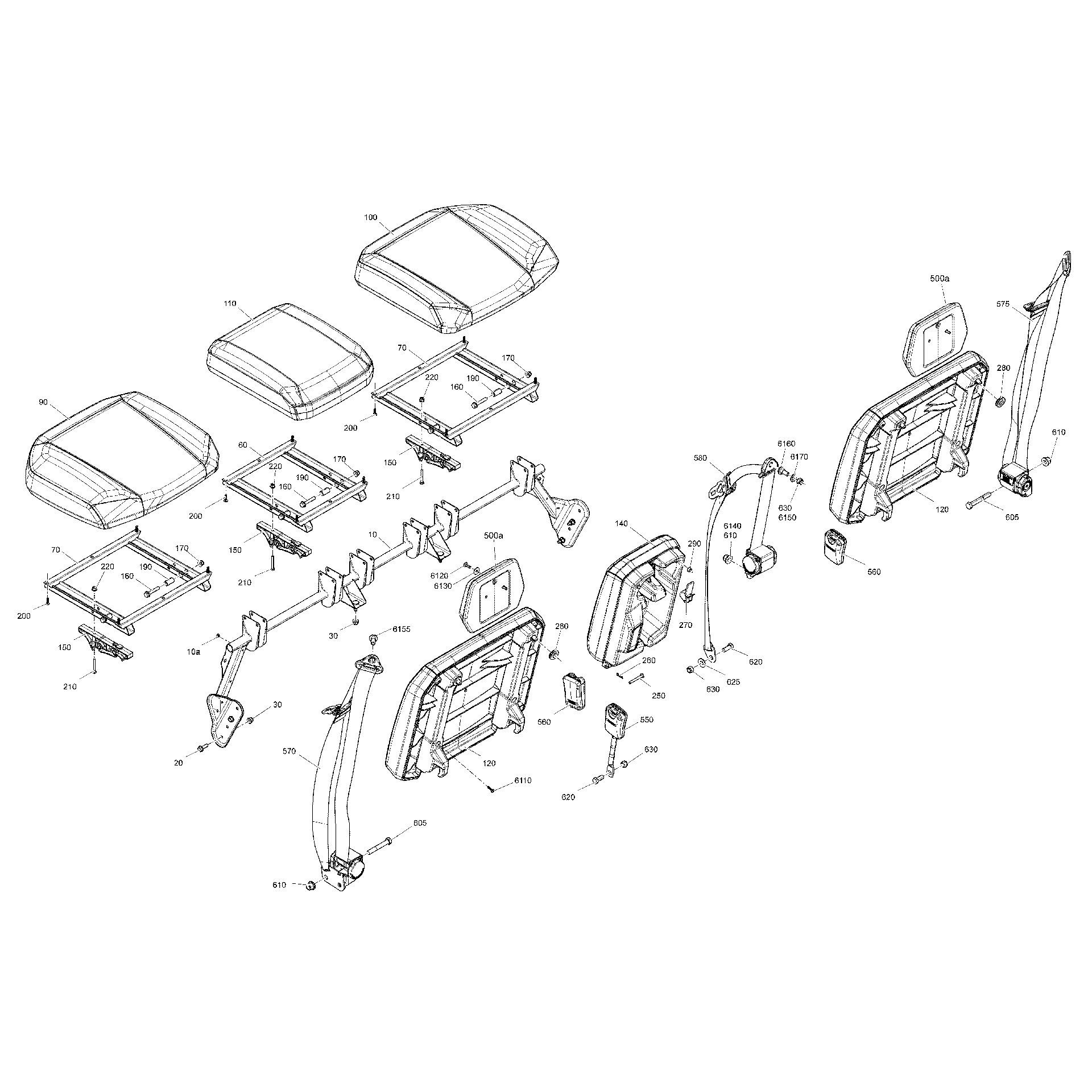 An Image of a Genuine Can-Am Parts Schematic Diagram showing the schematic - BODY - BACK SEAT - XT- LONE STAR