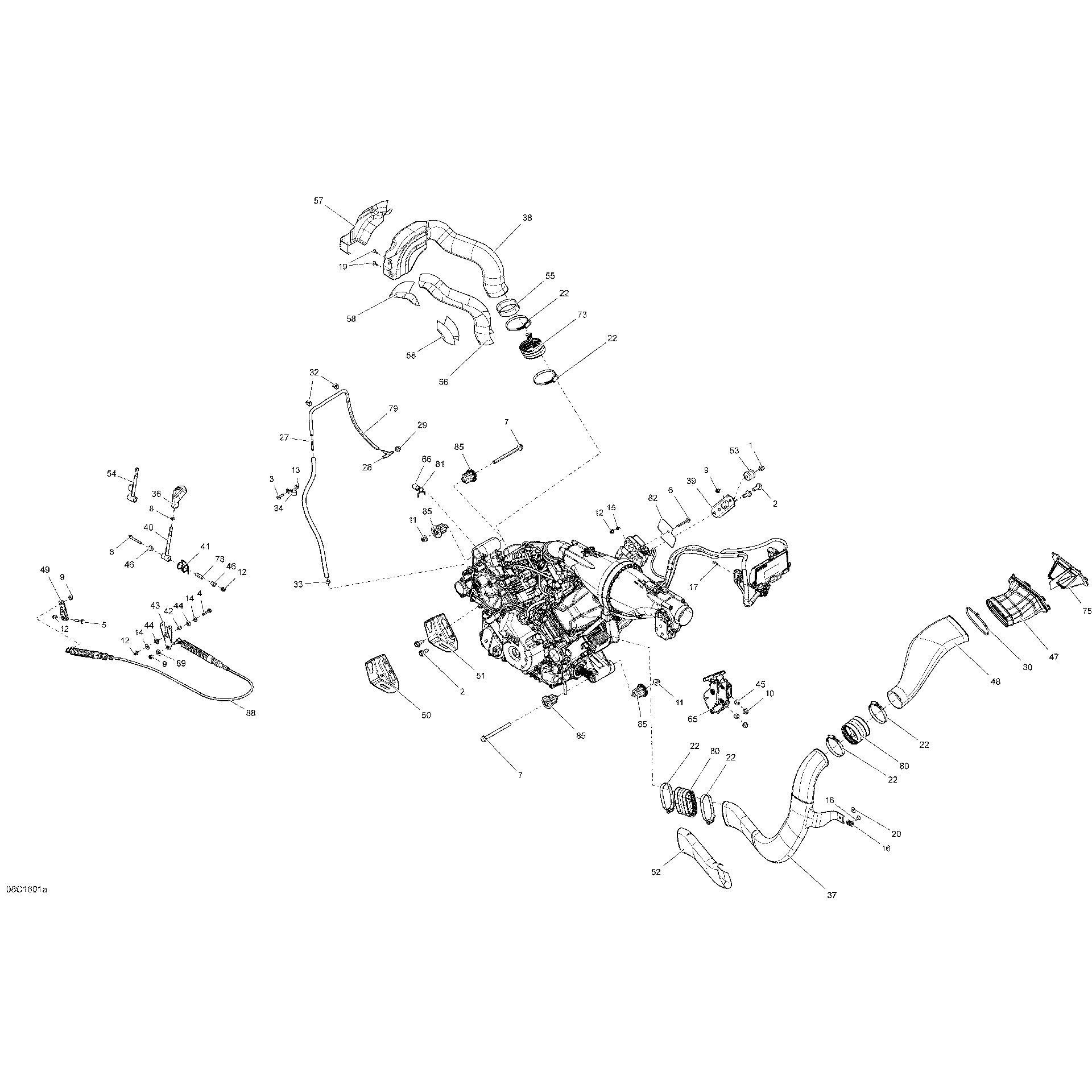 An Image of a Genuine Can-Am Parts Schematic Diagram showing the schematic - ENGINE AND ENGINE SUPPORT