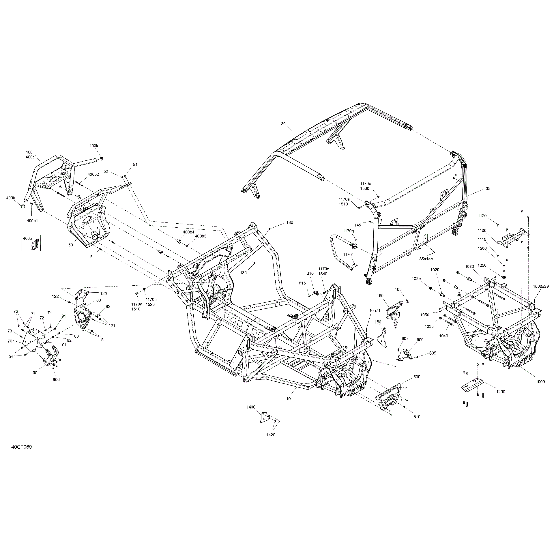 An Image of a Genuine Can-Am Parts Schematic Diagram showing the schematic - FRAME - SYSTEM