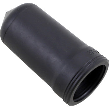 A black, cylindrical Honda - Yamaha - Kawasaki - Suzuki Shock Bladder Rear by Moose Offroad, OEM replacement cap with a threaded opening, is shown angled against a white background.