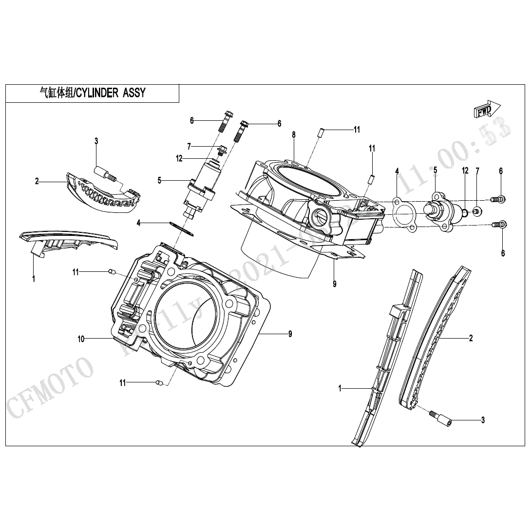 An Image of a Genuine CFMOTO Parts Schematic Diagram showing the schematic - CYLINDER BODY ASSY. - 2023 CFMOTO UFORCE 1000