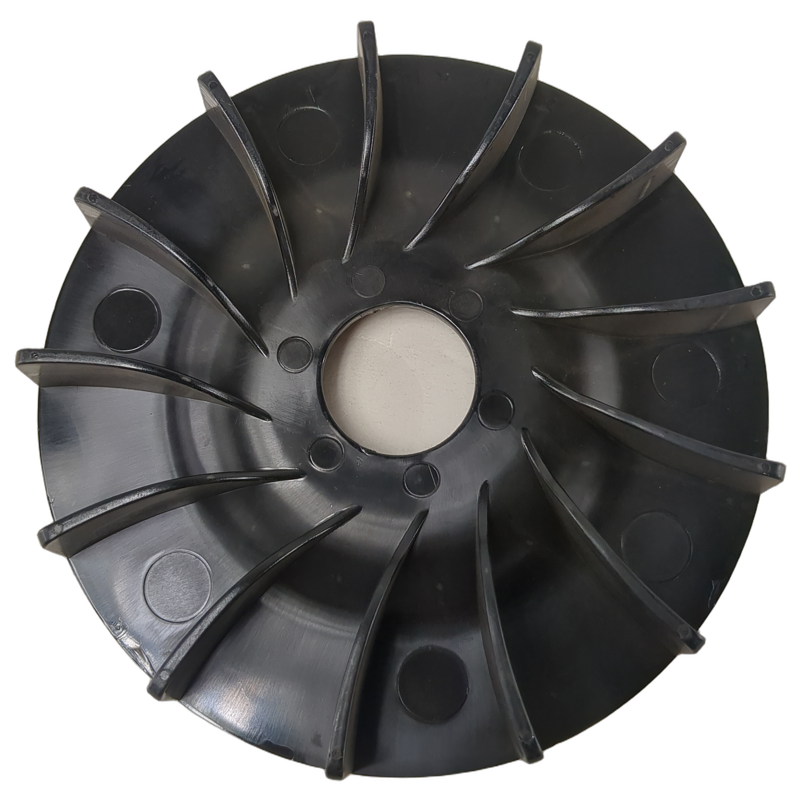 Black plastic clutch fan with curved blades and central metal hub for Arctic Cat vehicles.