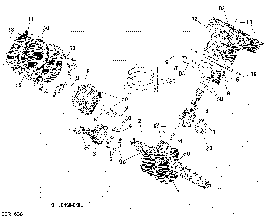 An Image of a Genuine Can-Am Parts Schematic Diagram showing the schematic - CRANKSHAFT PISTON AND CYLINDER - HD8