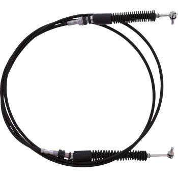 The Polaris Ranger Crew Shift Cable by All Balls features metal ends and protective EPDM molded rubber parts, shown coiled in a loose loop against a white background.