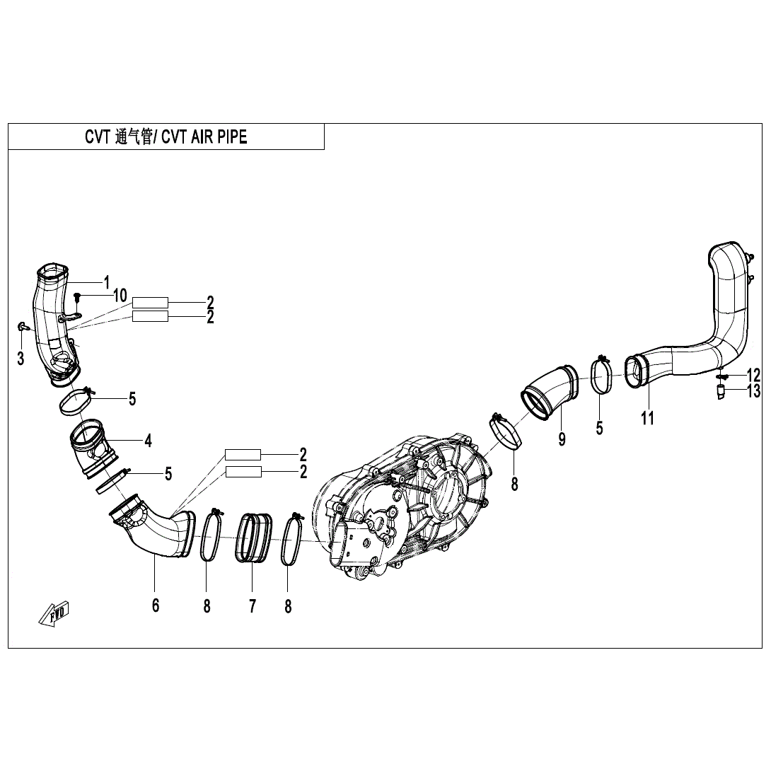 An Image of a genuine CFMOTO Parts Schematic Diagram showing the group - CVT AIR PIPE - 2023 CFMOTO CFORCE 500