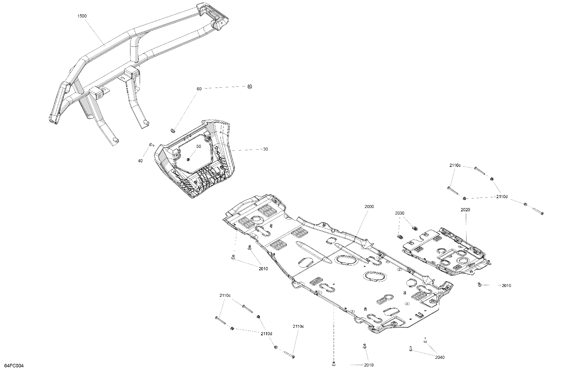 An Image of a Genuine Can-Am Parts Schematic Diagram showing the schematic - BODY - SKID PLATE AND BUMPER