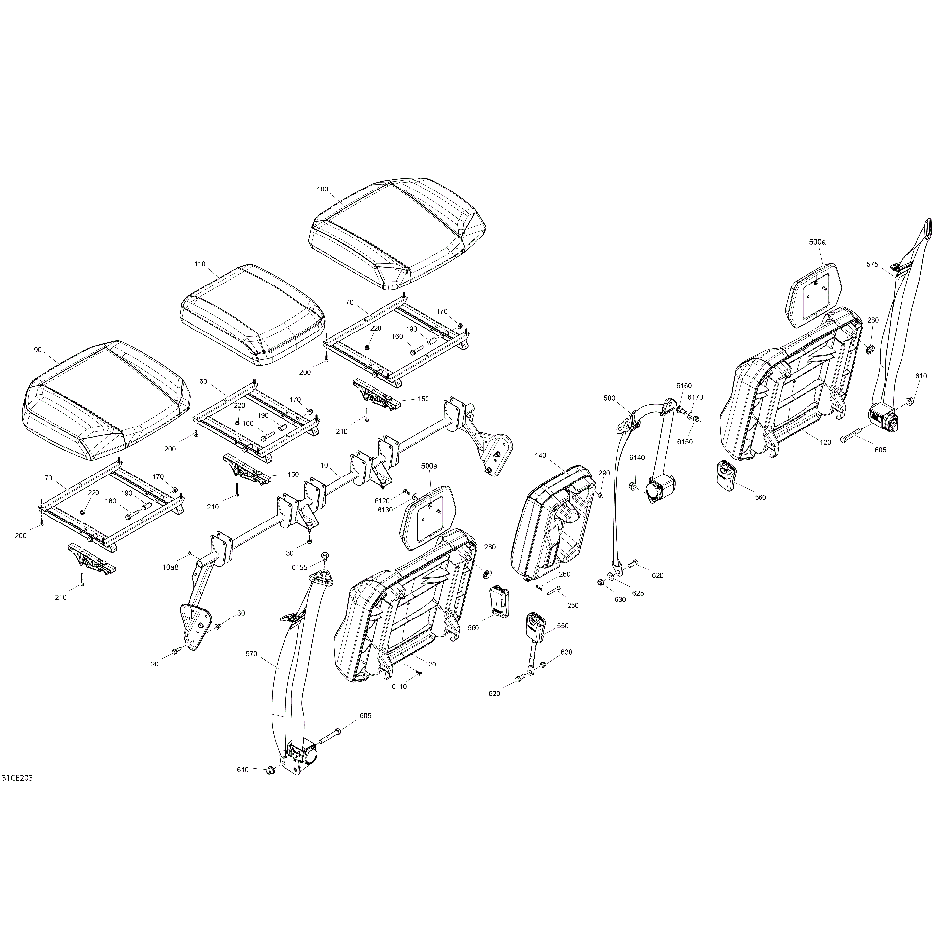 An Image of a Genuine Can-Am Parts Schematic Diagram showing the schematic - BODY - SEAT - REAR SECTION