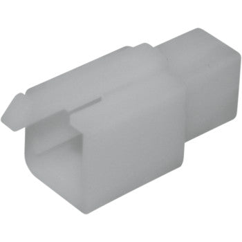 The ML Locking 110 Connector 4 Pin Male by Namz is a white rectangular plastic housing with a top latch, designed for securely joining wires in custom electronic or automotive applications. Sold in a pack of 5.