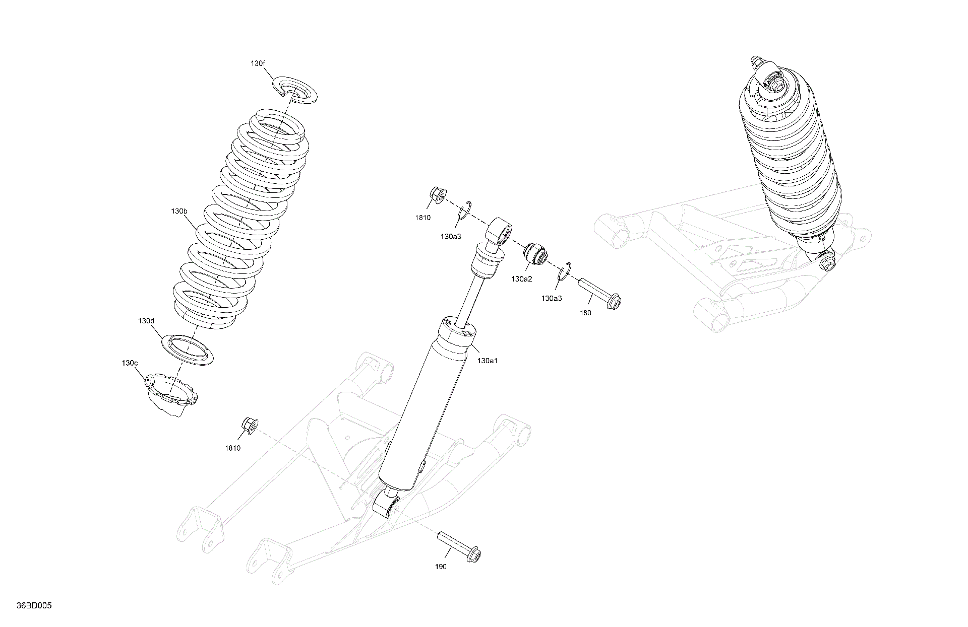An Image of a Genuine Can-Am Parts Schematic Diagram showing the schematic - SUSPENSION - REAR SHOCKS