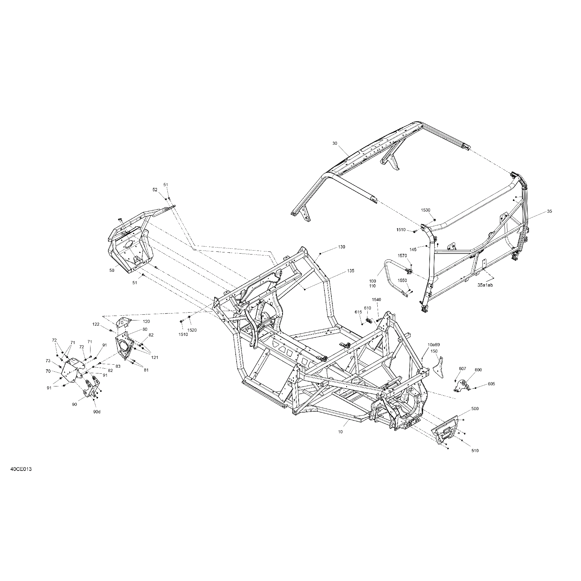An Image of a Genuine Can-Am Parts Schematic Diagram showing the schematic - FRAME - SYSTEM
