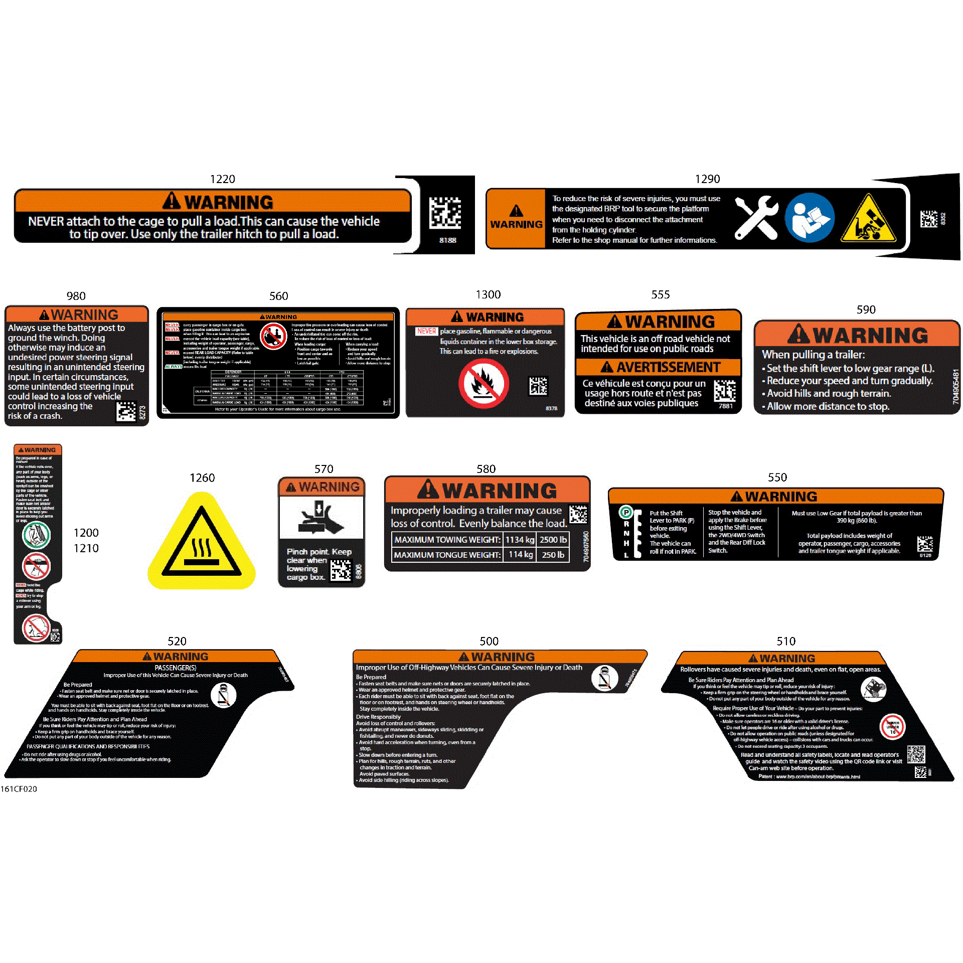 An Image of a Genuine Can-Am Parts Schematic Diagram showing the schematic - BODY - WARNING DECALS