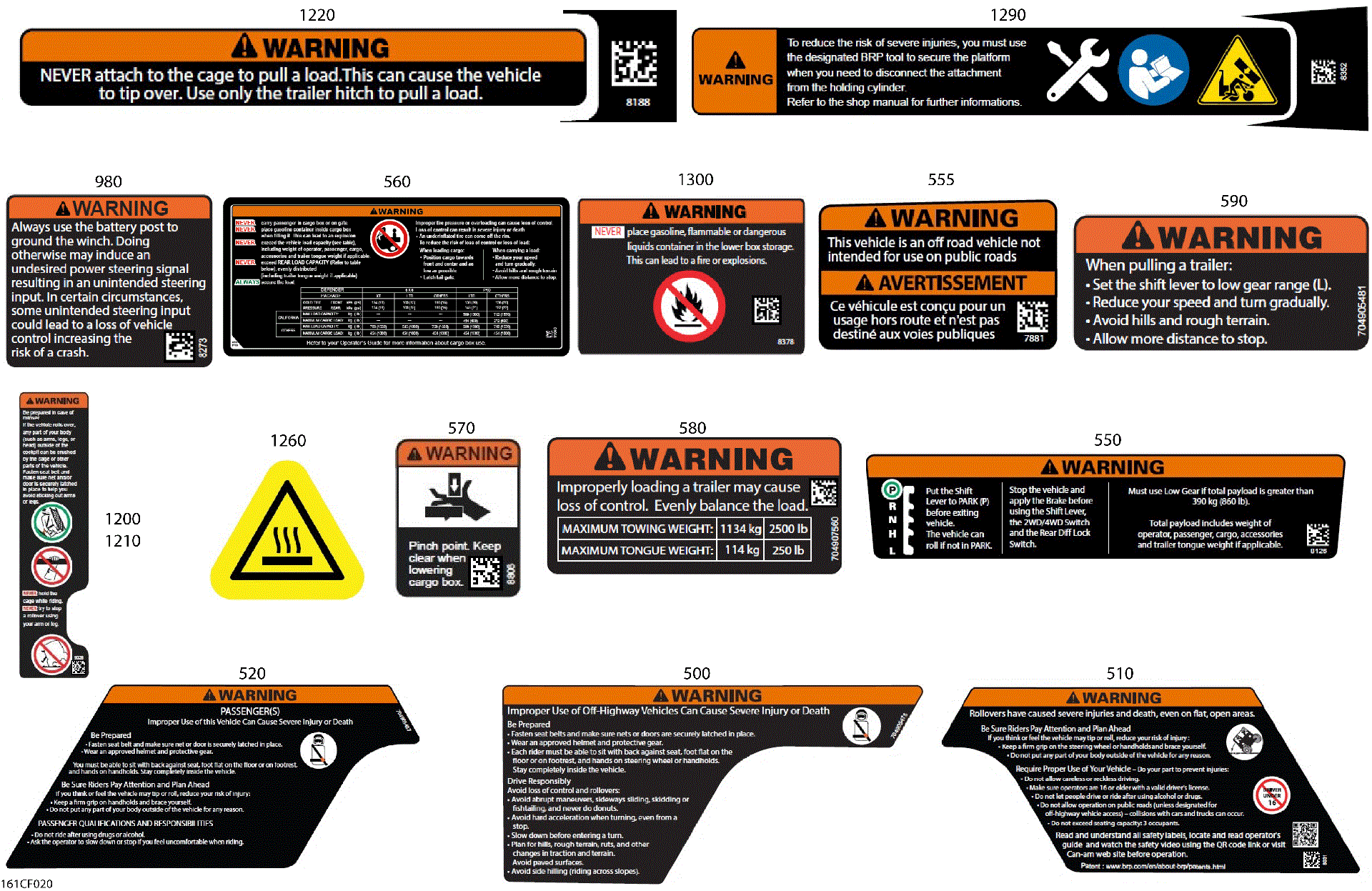 An Image of a Genuine Can-Am Parts Schematic Diagram showing the schematic - BODY - WARNING DECALS