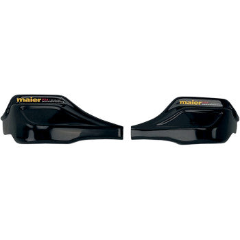 Pair of black plastic hand guards with Maier logo, curved for offroad handlebar protection.