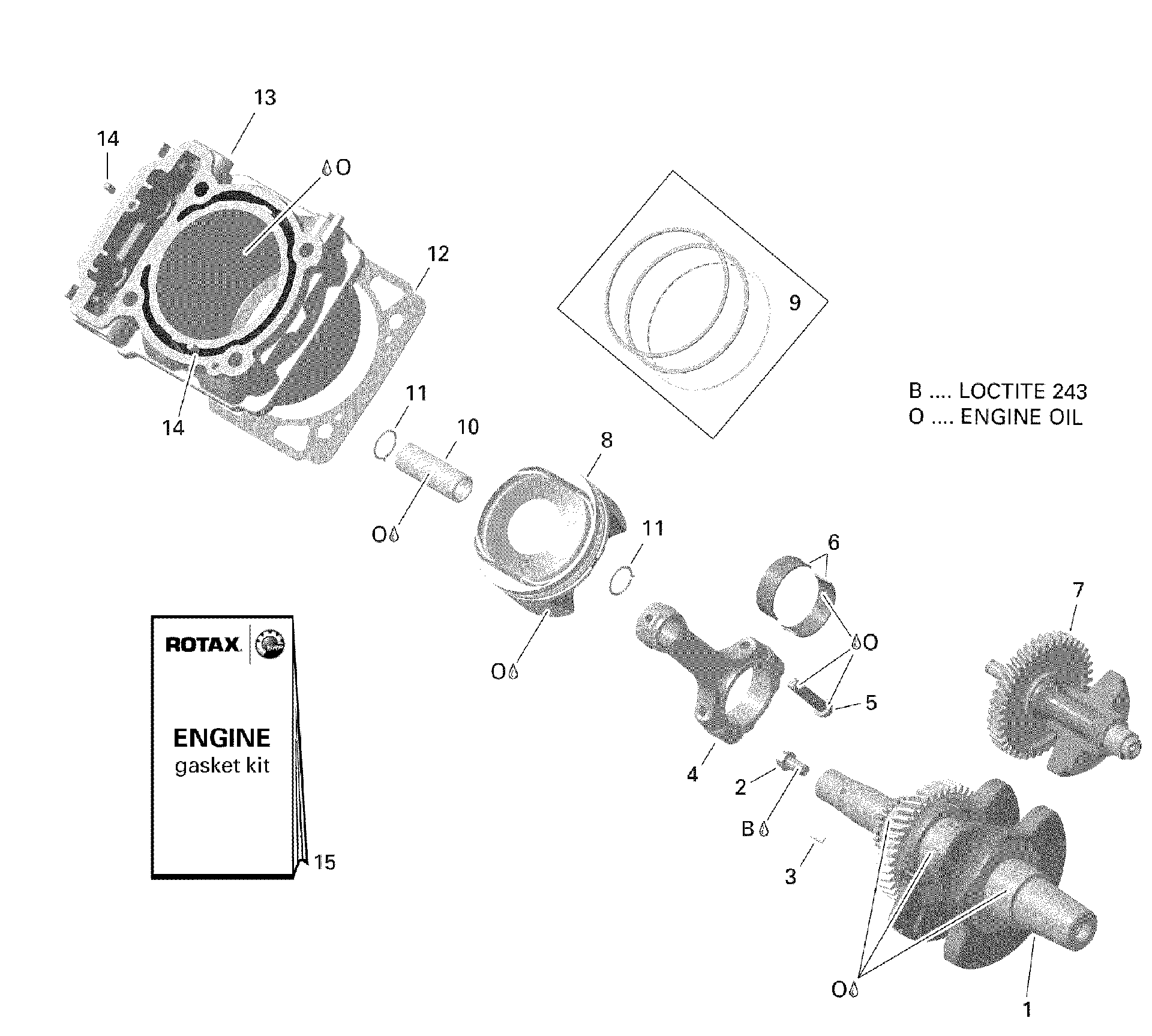 An Image of a Genuine Can-Am Parts Schematic Diagram showing the schematic - CRANKSHAFT AND PISTONS - 450 EFI