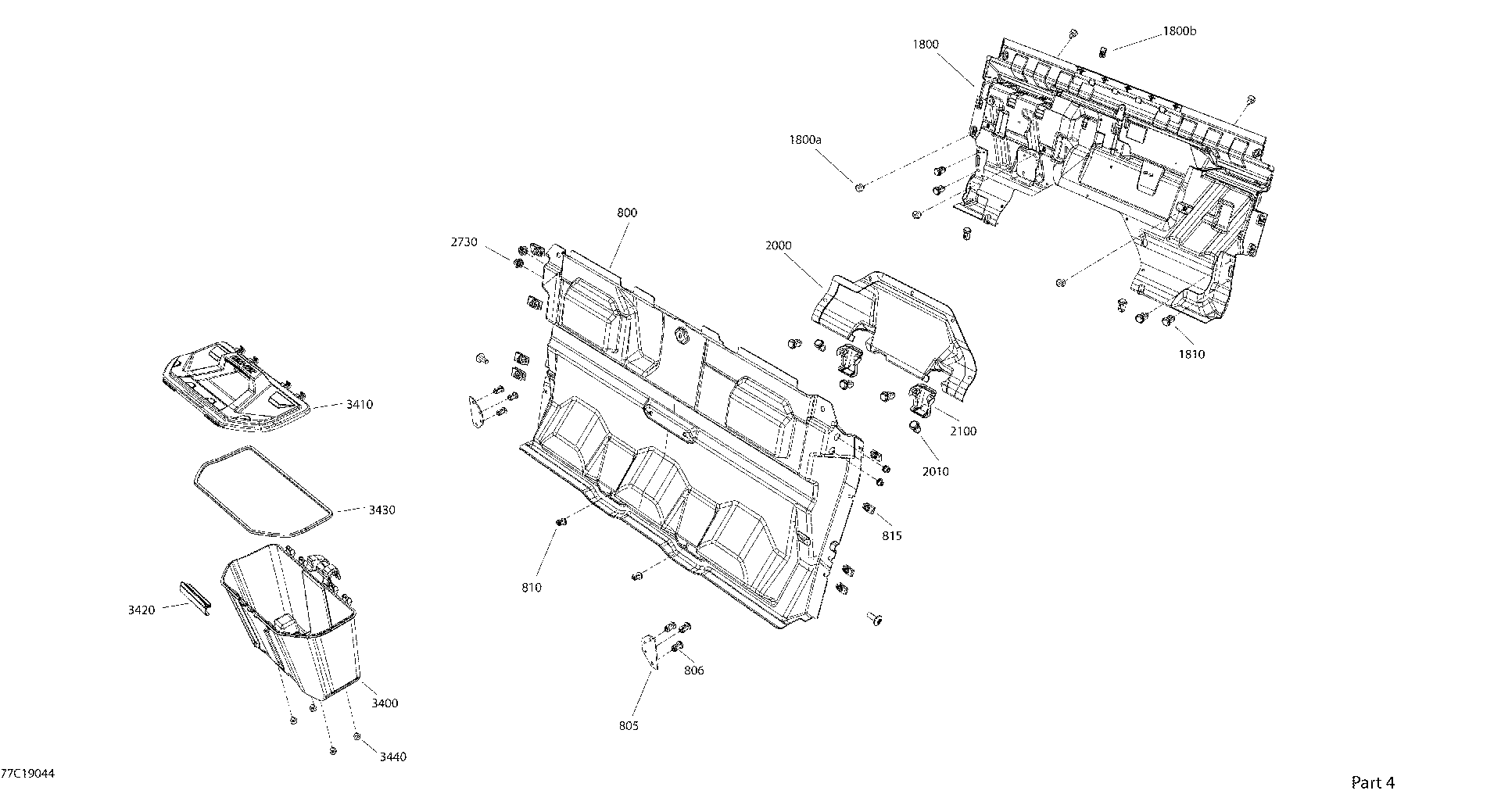 An Image of a Genuine Can-Am Parts Schematic Diagram showing the schematic - CAB INTERIOR - XT CAB - BACK SECTION