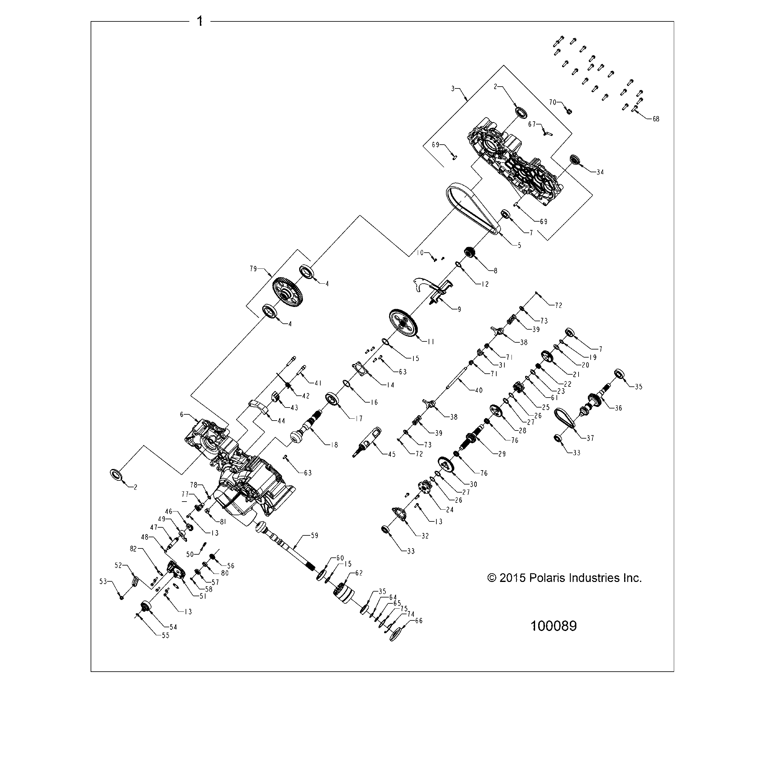 An Image of a Genuine Polaris Parts Schematic Diagram showing the schematic - DRIVE TRAIN: MAIN GEARCASE - 2016 POLARIS SPORTSMAN 570 EFI