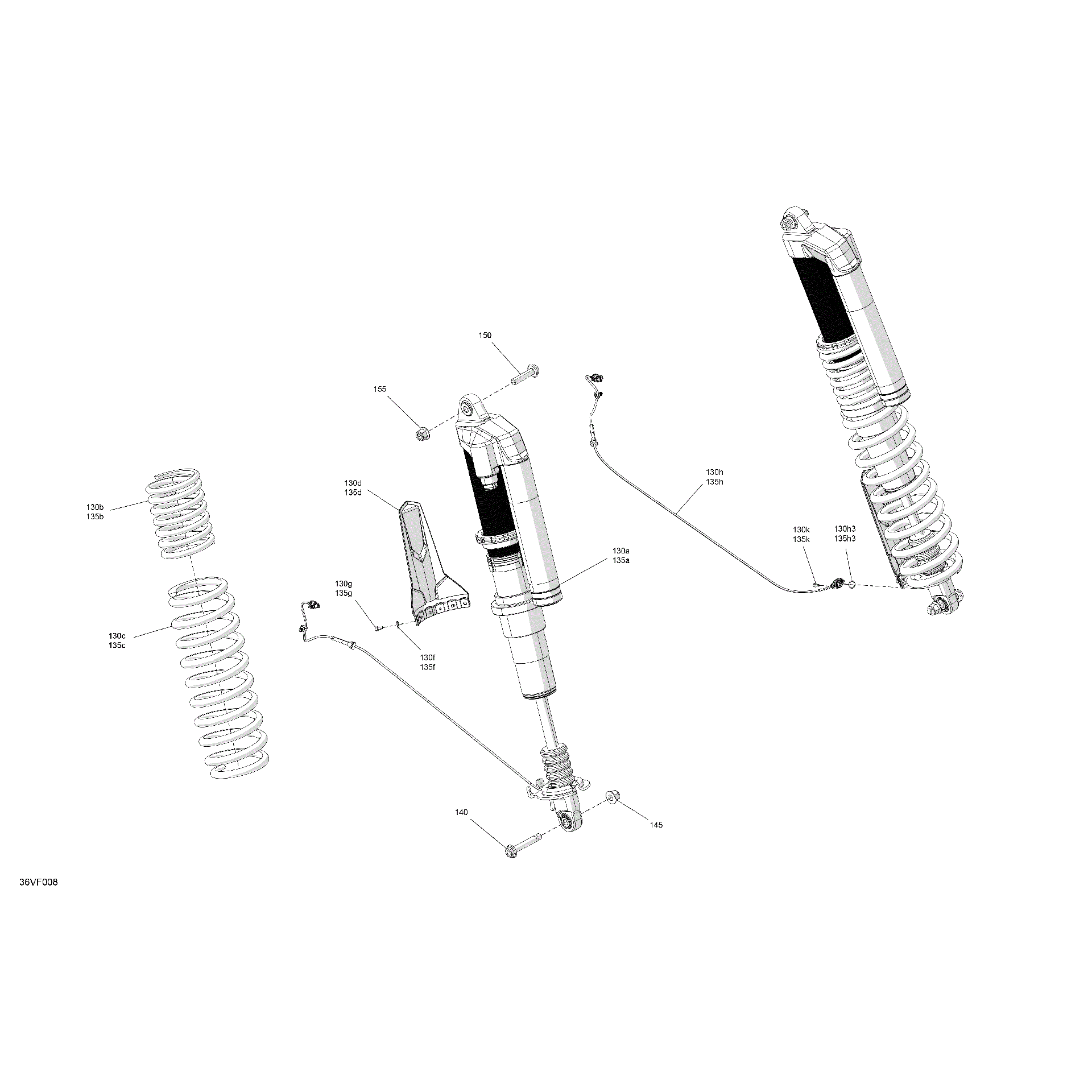 An Image of a Genuine Can-Am Parts Schematic Diagram showing the schematic - SUSPENSION - REAR SHOCKS