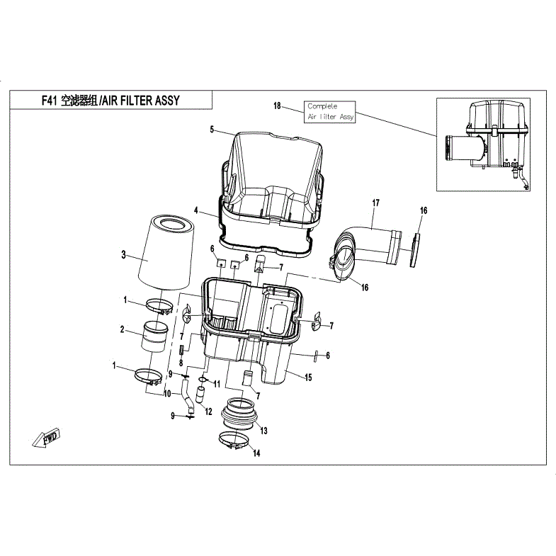 An Image of a Genuine CFMOTO Parts Schematic Diagram showing the schematic - AIR FILTER ASSY. - 2018 CFMOTO UFORCE 800