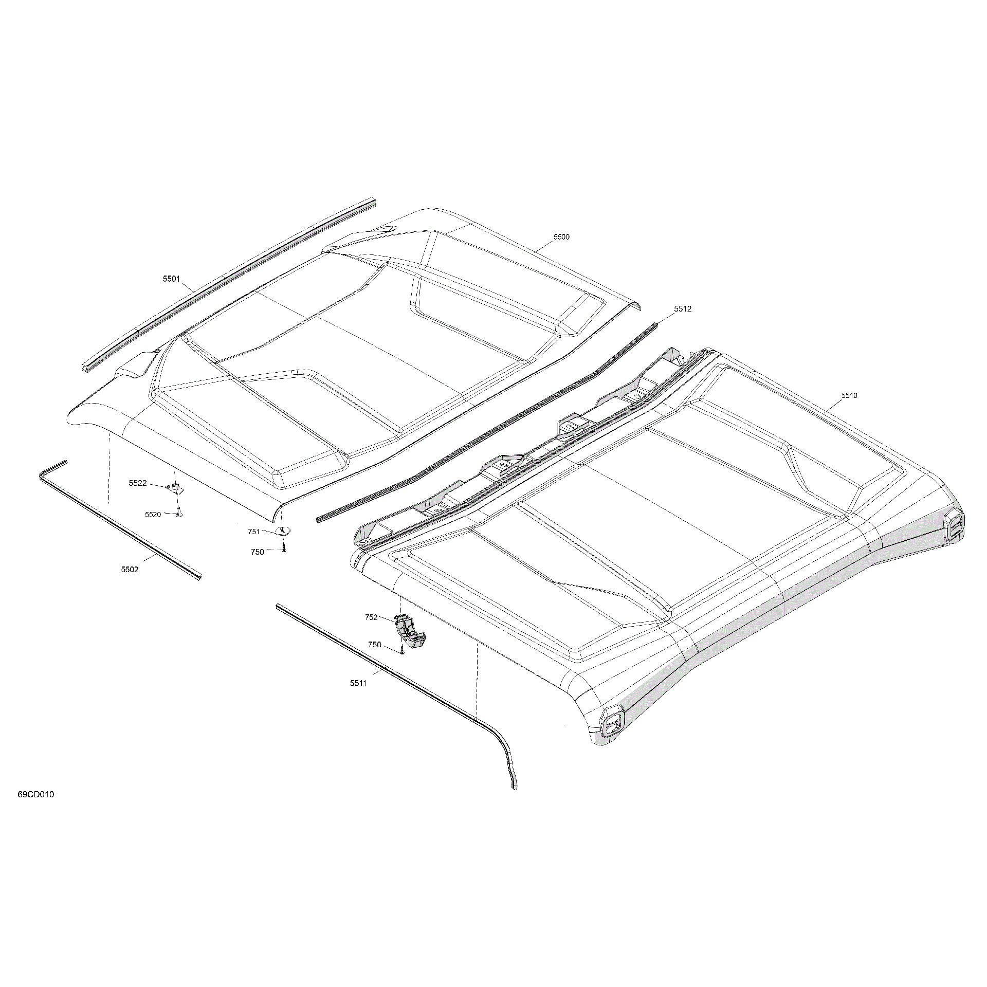 An Image of a Genuine Can-Am Parts Schematic Diagram showing the schematic - BODY - ROOF