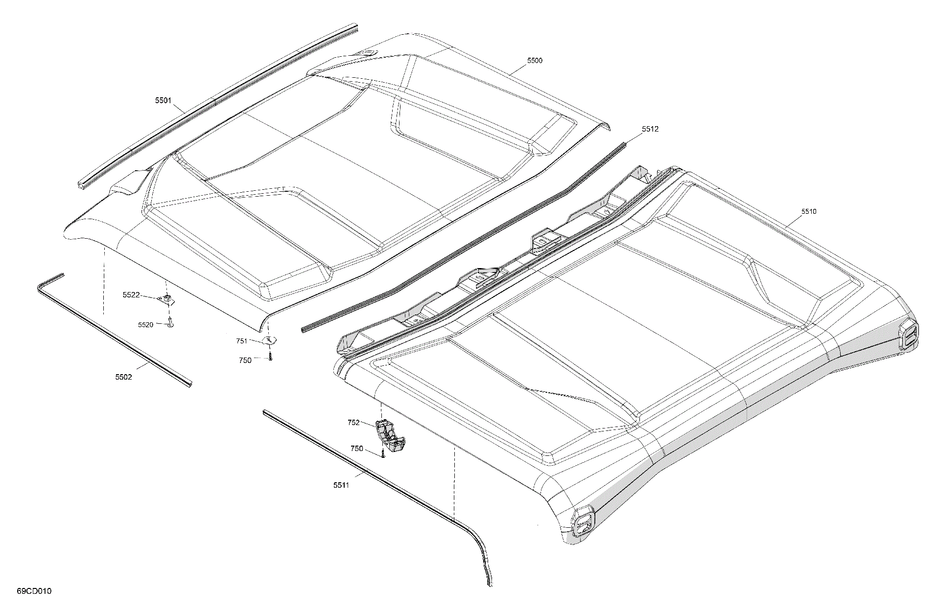 An Image of a Genuine Can-Am Parts Schematic Diagram showing the schematic - BODY - ROOF
