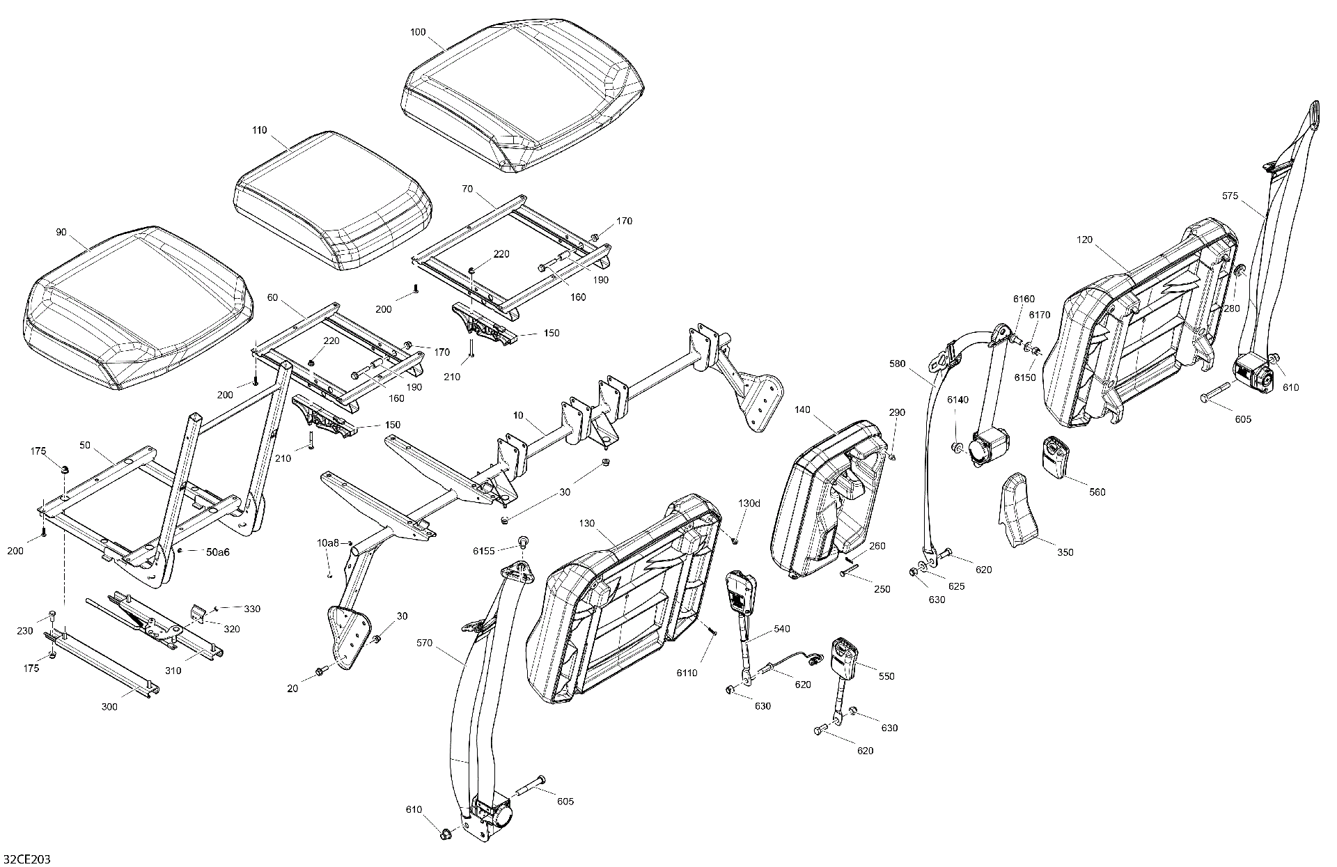 An Image of a Genuine Can-Am Parts Schematic Diagram showing the schematic - BODY - SEAT - FRONT SECTION