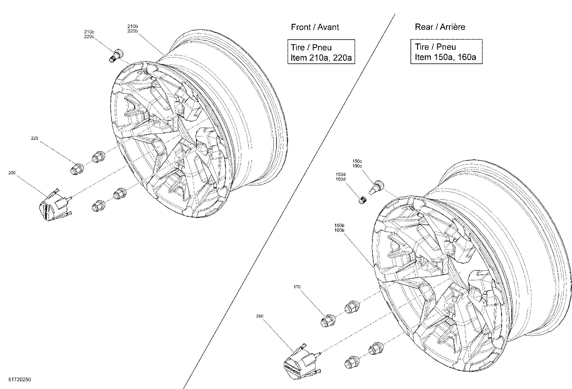 An Image of a Genuine Can-Am Parts Schematic Diagram showing the schematic - WHEELS - X MR