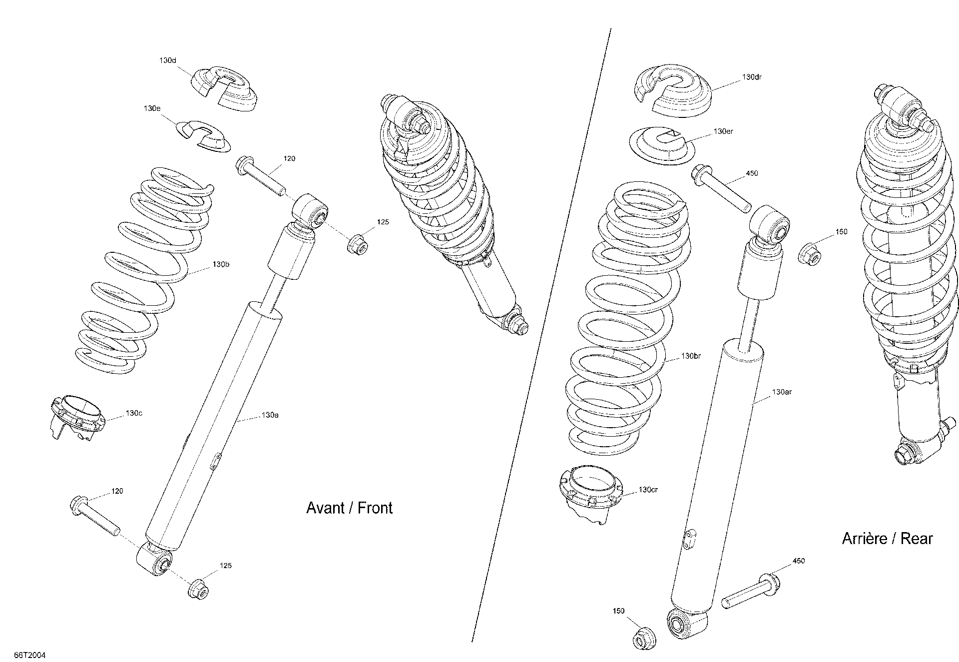 An Image of a Genuine Can-Am Parts Schematic Diagram showing the schematic - SHOCKS - DPS