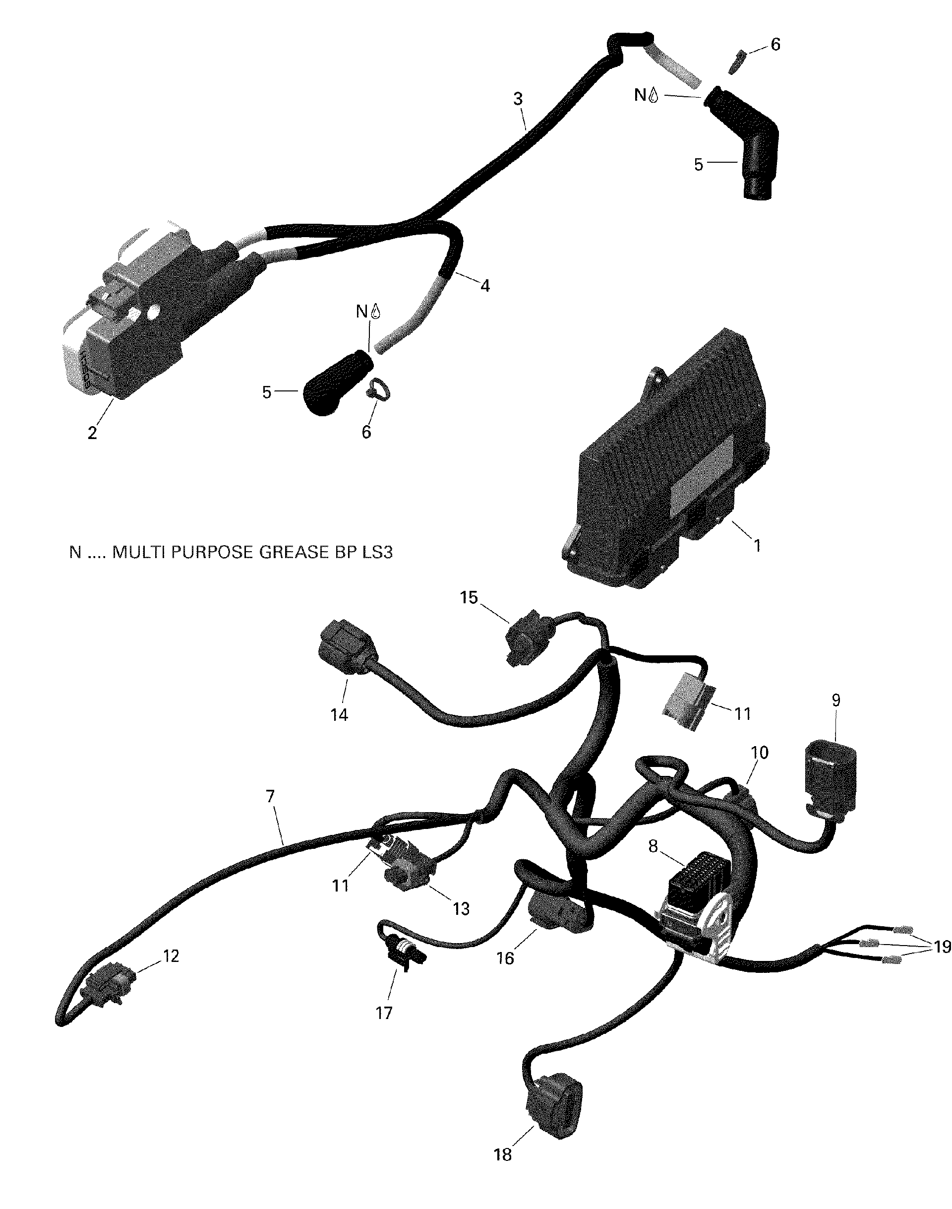 An Image of a Genuine Can-Am Parts Schematic Diagram showing the schematic - ROTAX - ENGINE HARNESS AND ELECTRONIC MODULE