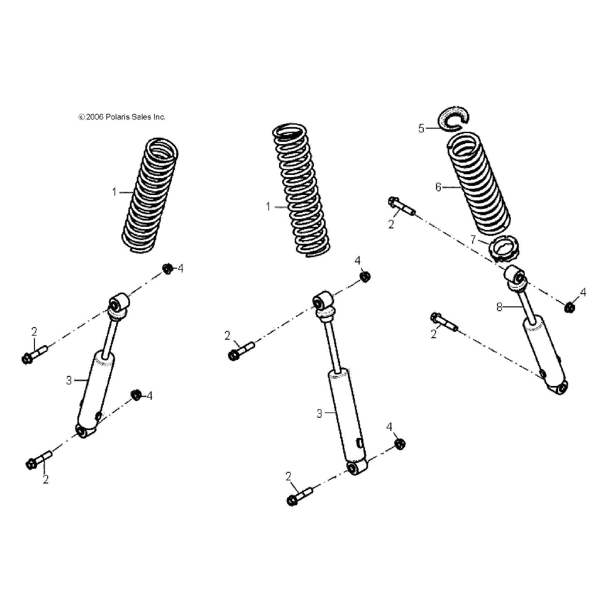 An Image of a Genuine Polaris Parts Schematic Diagram showing the schematic - SUSPENSION: SHOCKS - 2015 POLARIS OUTLAW 50