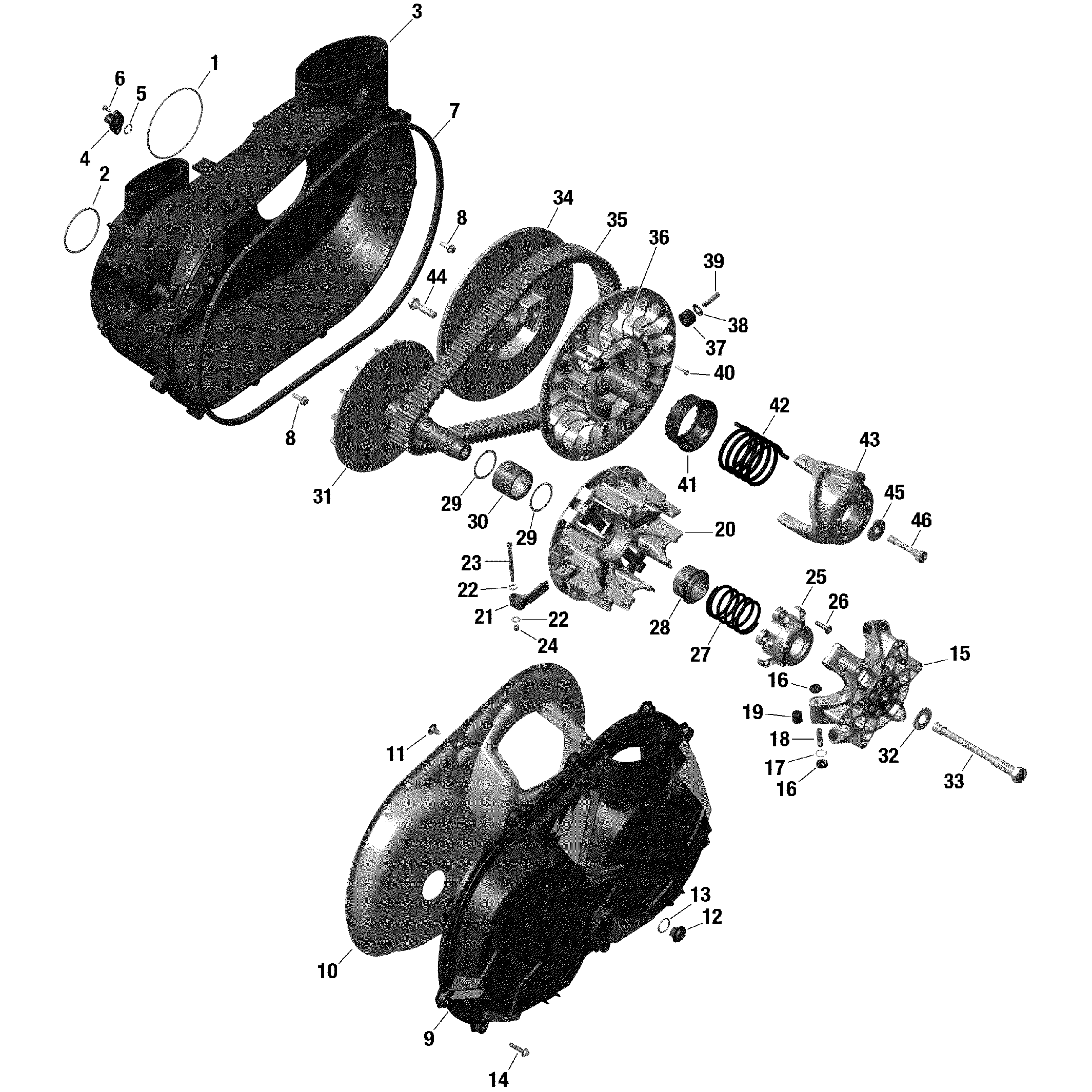 An Image of a Genuine Can-Am Parts Schematic Diagram showing the schematic - ROTAX - CVT - TURBO