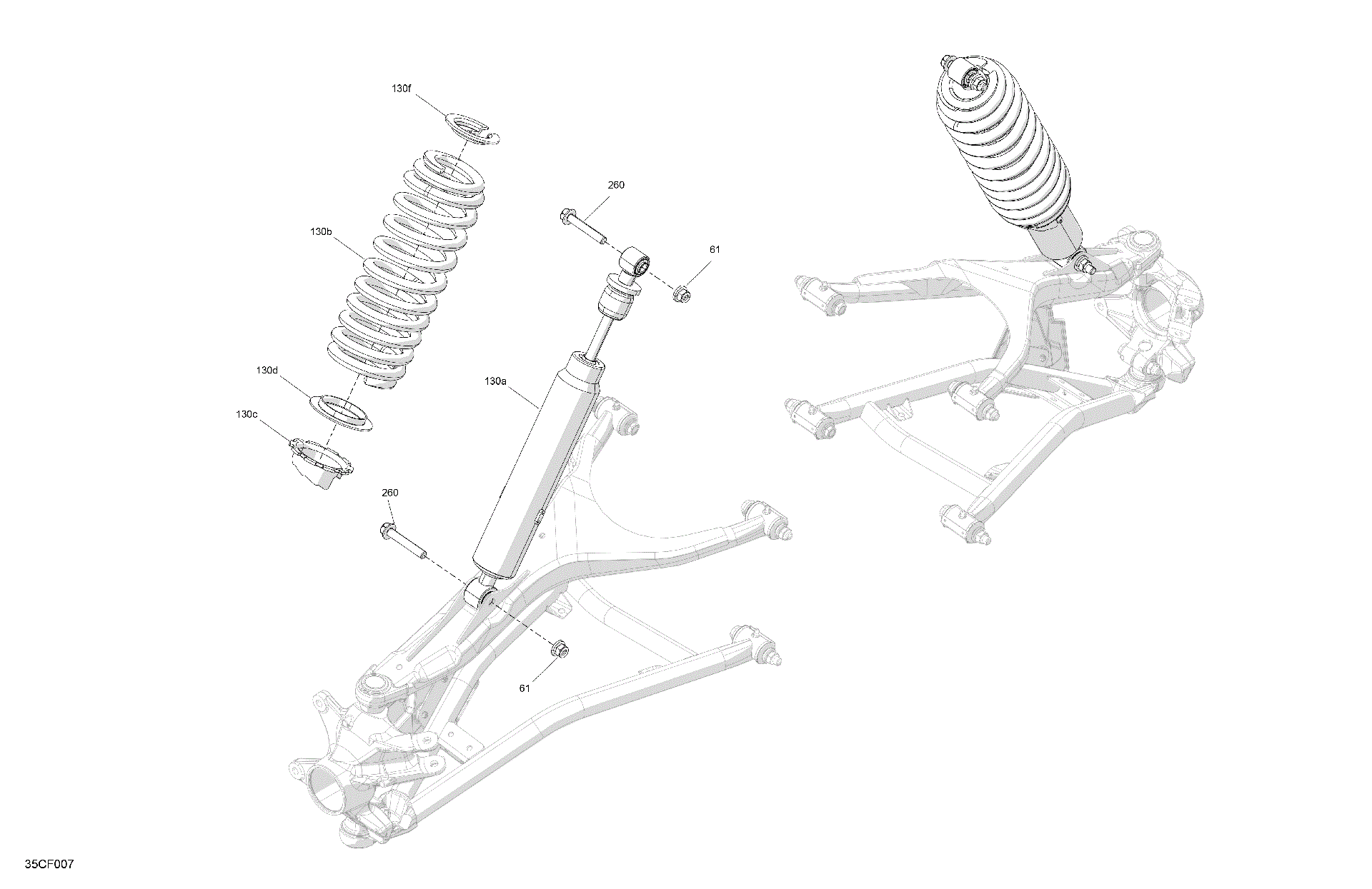 An Image of a Genuine Can-Am Parts Schematic Diagram showing the schematic - SUSPENSION - FRONT SHOCKS