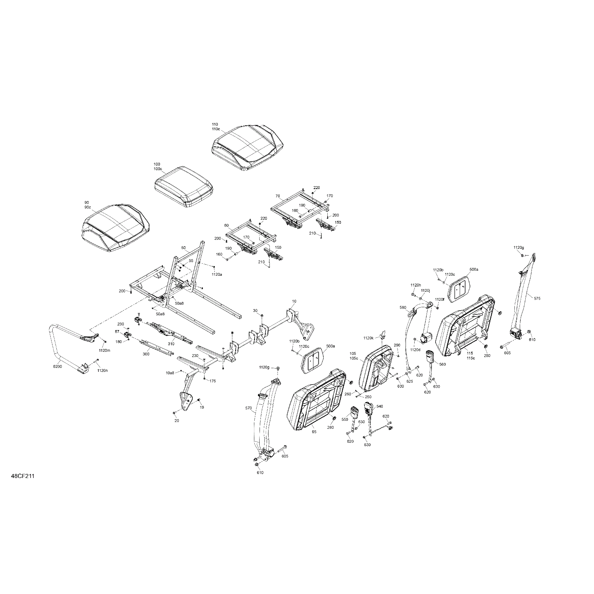 An Image of a Genuine Can-Am Parts Schematic Diagram showing the schematic - BODY - SEAT