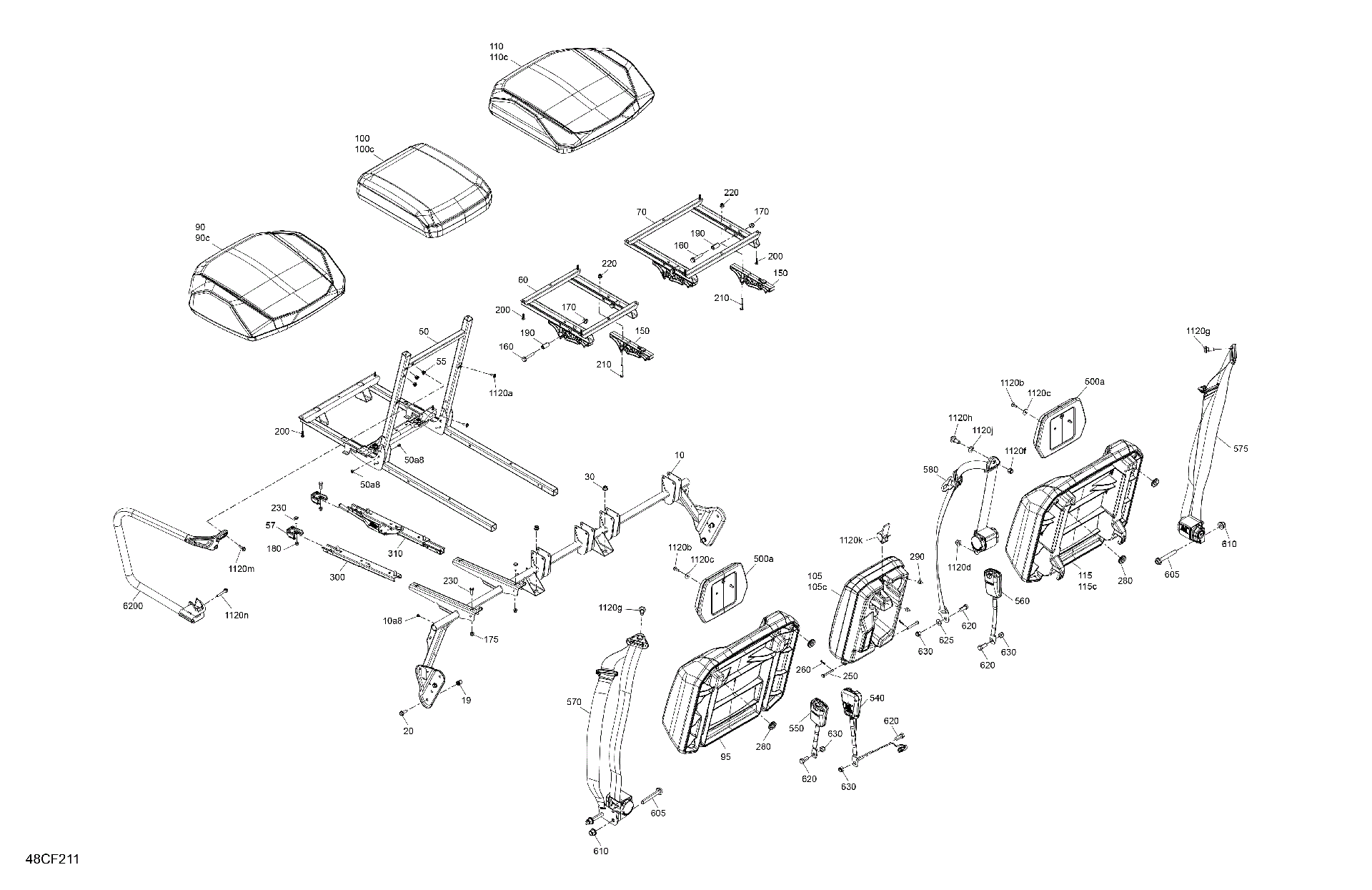 An Image of a Genuine Can-Am Parts Schematic Diagram showing the schematic - BODY - SEAT