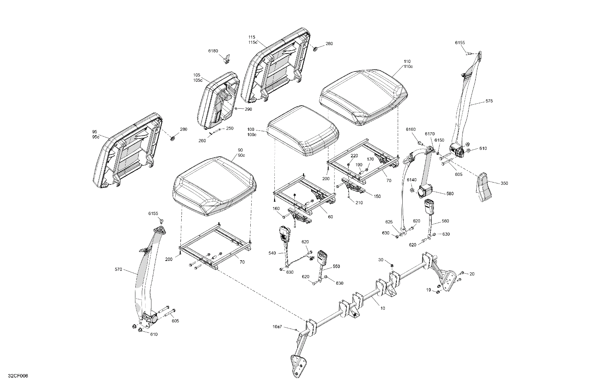 An Image of a Genuine Can-Am Parts Schematic Diagram showing the schematic - BODY - SEAT - FRONT SECTION