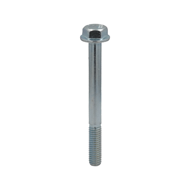 A silver Hex Flanged Screw, M8X1.25X100 10.9 Zpc by Polaris with a partially threaded shaft, shown upright on a white background. Perfect for Polaris OEM and Indian motorcycle parts replacement needs.