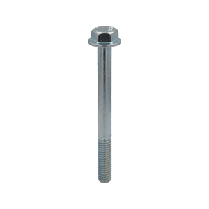 A silver Hex Flanged Screw, M8X1.25X100 10.9 Zpc by Polaris with a partially threaded shaft, shown upright on a white background. Perfect for Polaris OEM and Indian motorcycle parts replacement needs.