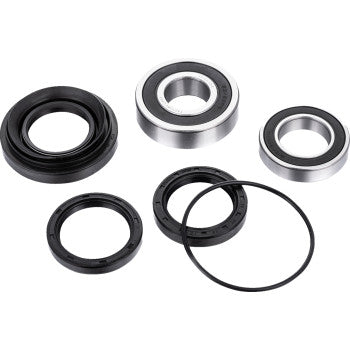 The Honda TRX Wheel Bearing Kit Rear by Factory Links includes waterproof ball bearings and black rubber seals, all displayed on a white background.