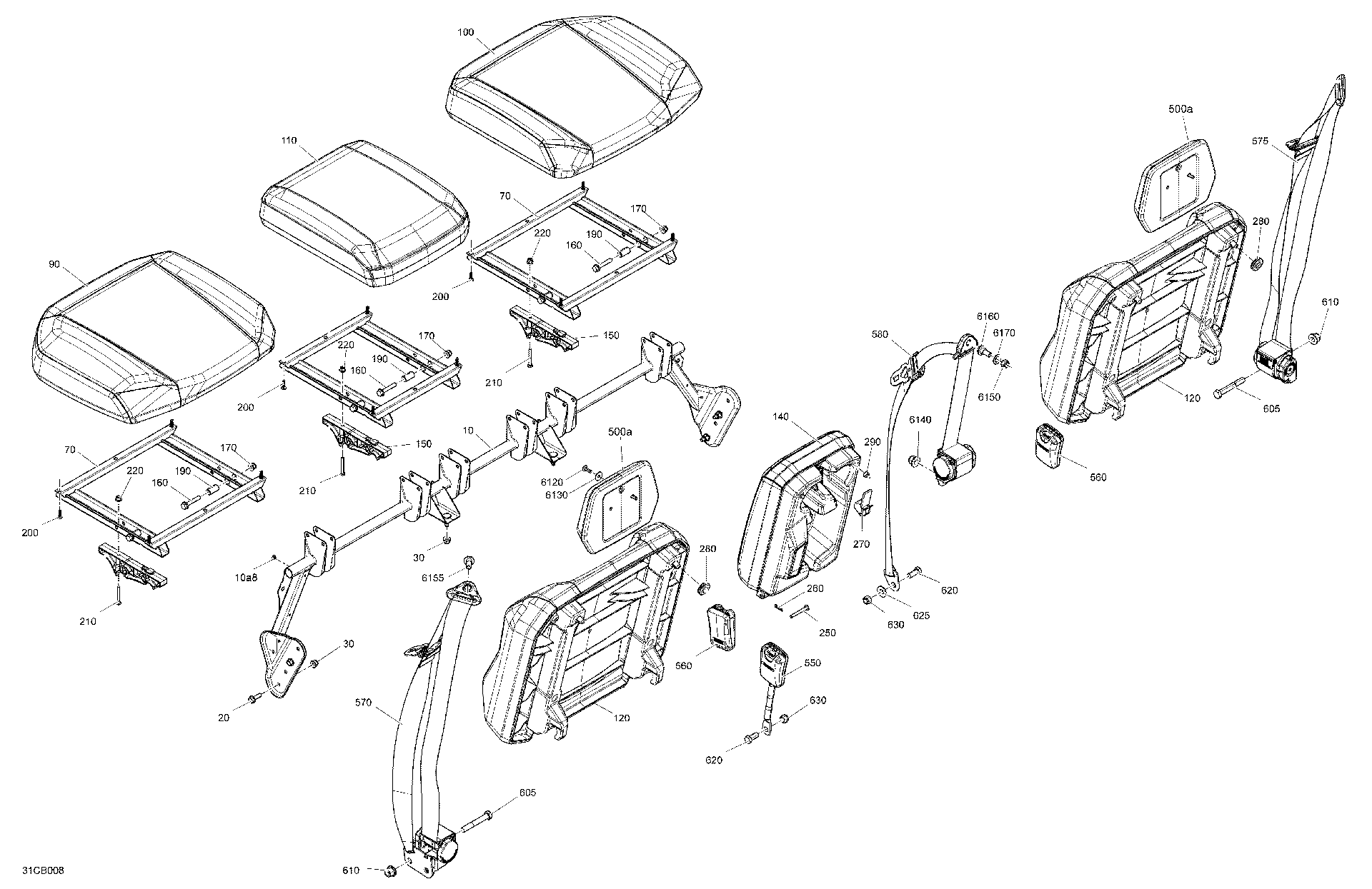 An Image of a Genuine Can-Am Parts Schematic Diagram showing the schematic - BODY - SEAT - REAR SECTION