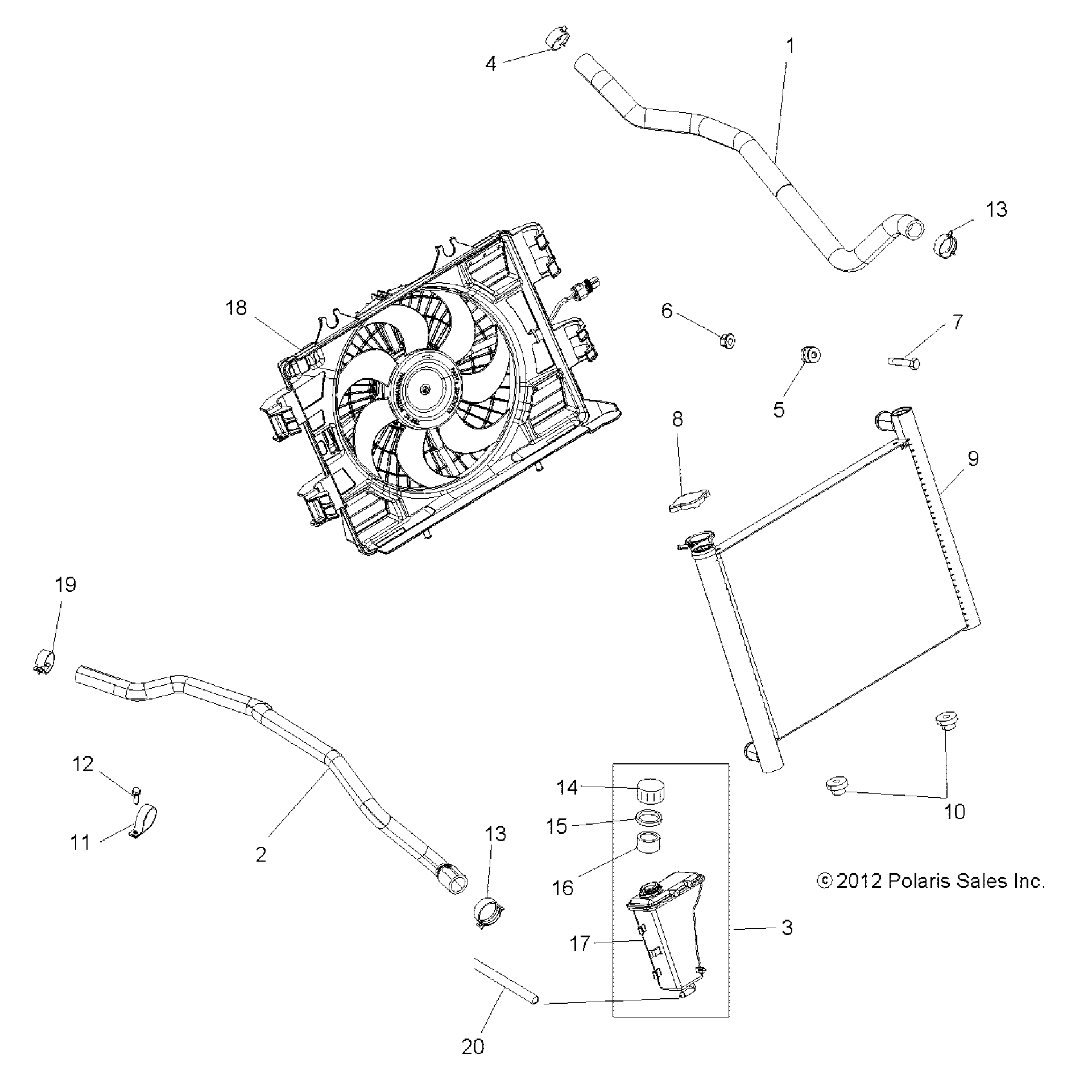 An Image of a Genuine Polaris Parts Schematic Diagram showing the schematic - ENGINE: COOLING SYSTEM - 2016 POLARIS SCRAMBLER 850