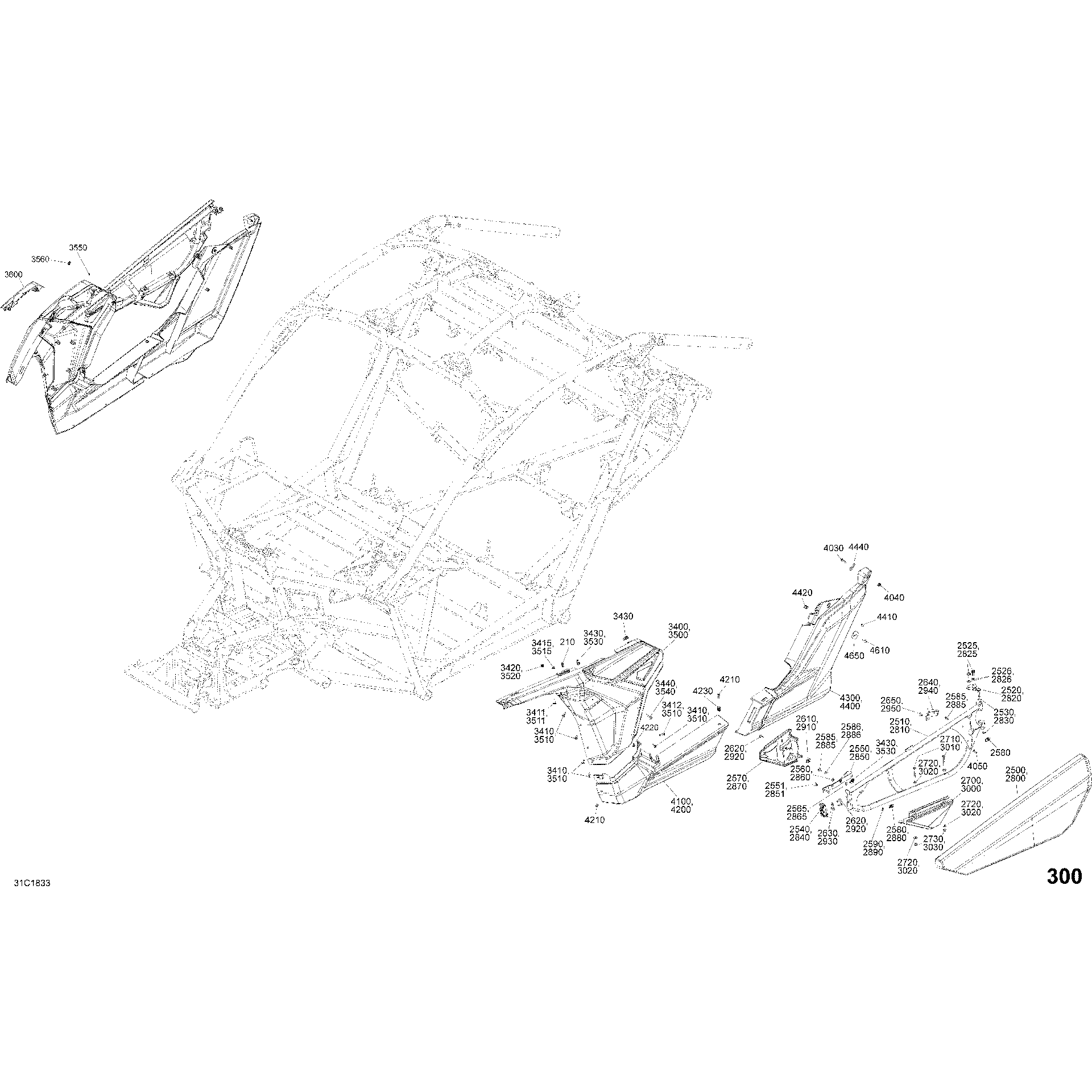 An Image of a Genuine Can-Am Parts Schematic Diagram showing the schematic - BODY PARTS - BRIGHT WHITE - PACKAGE STD - SIDE SECTION