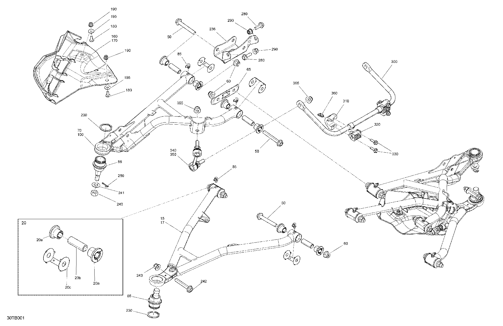 An Image of a Genuine Can-Am Parts Schematic Diagram showing the schematic - SUSPENSION - FRONT COMPONENTS