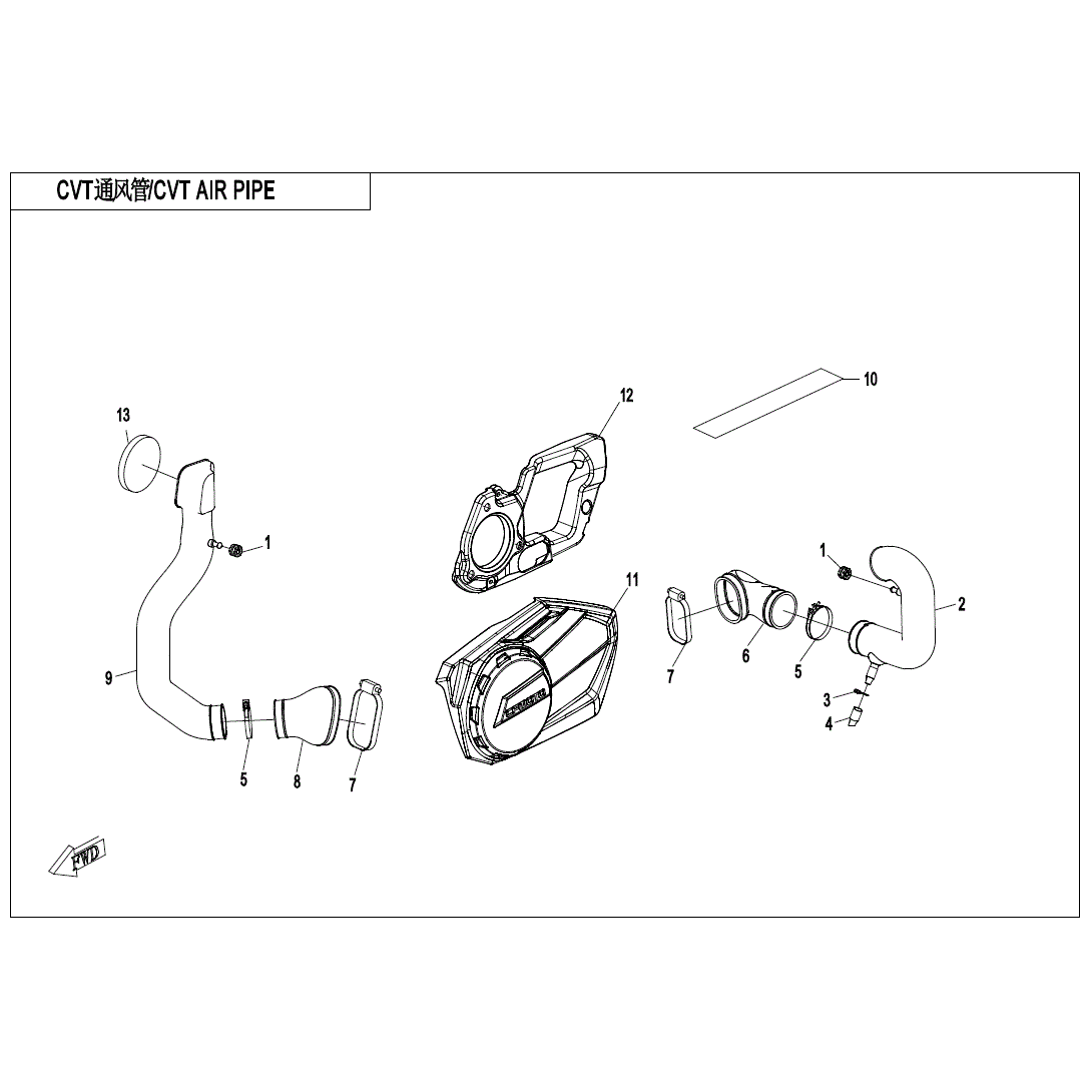 An Image of a genuine CFMOTO Parts Schematic Diagram showing the group - CVT AIR PIPE - 2024 CFMOTO CFORCE 800 XC