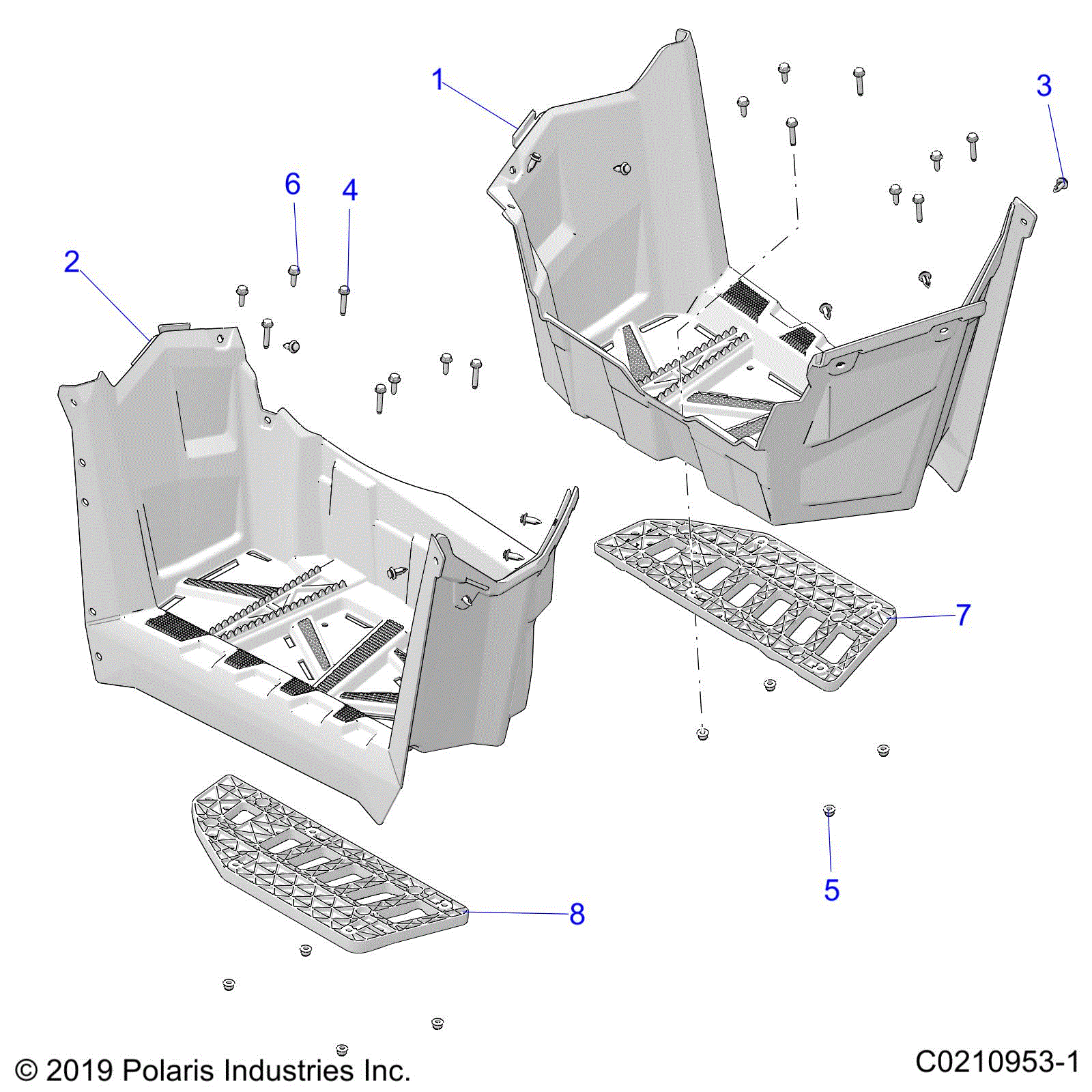 An Image of a Genuine Polaris Parts Schematic Diagram showing the schematic - BODY: FOOTWELLS - 2026 POLARIS SCRAMBLER XP 1000 S 49S