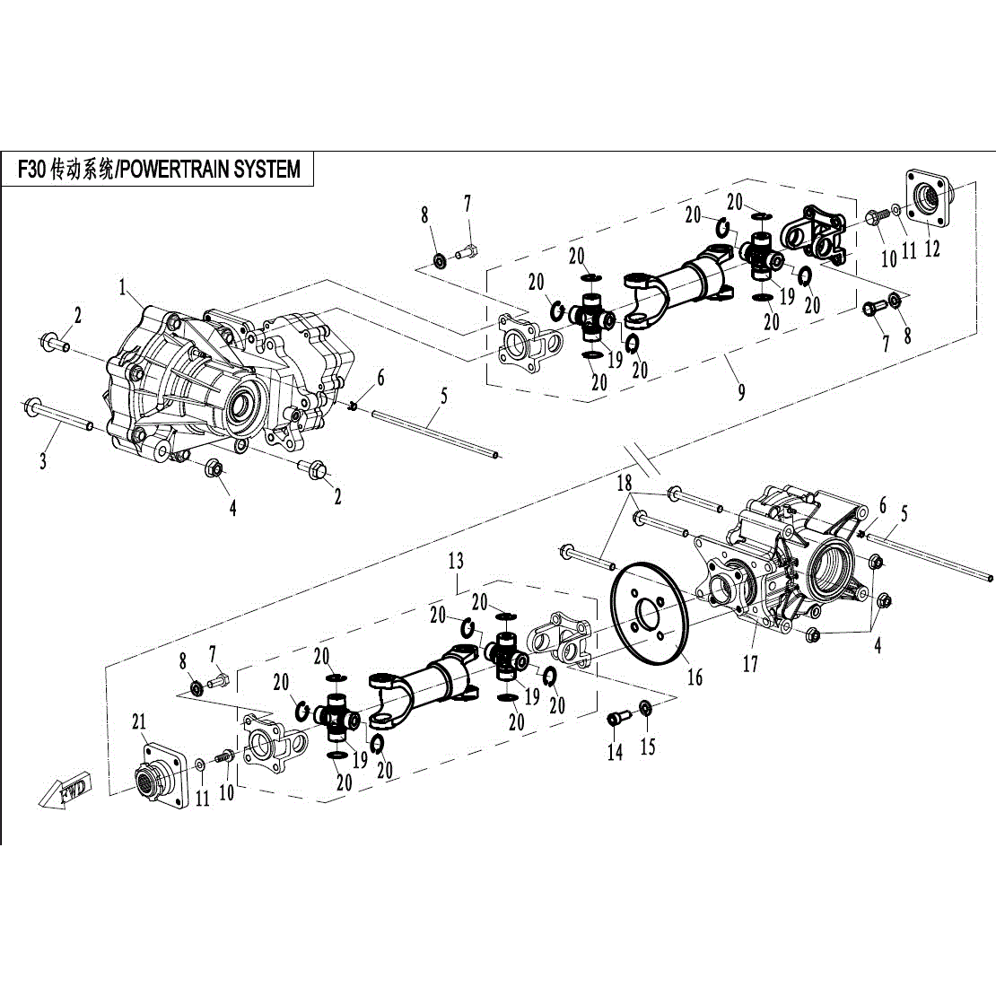 An Image of a genuine CFMOTO Parts Schematic Diagram showing the group - POWERTRAIN SYSTEM - 2017 CFMOTO CFORCE 800