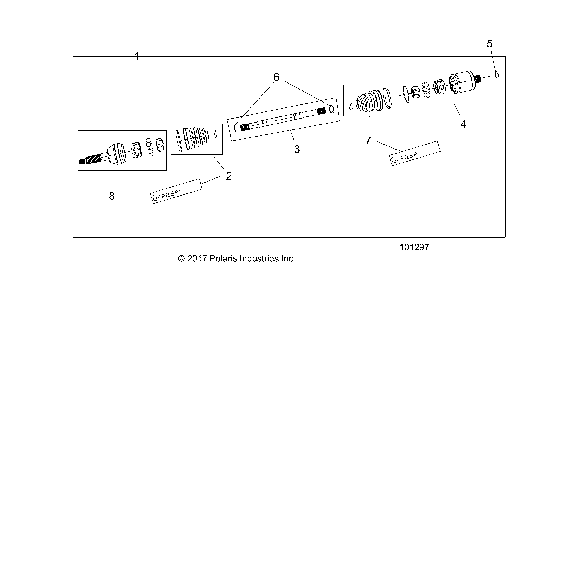 An Image of a Genuine Polaris Parts Schematic Diagram showing the schematic - DRIVE TRAIN: REAR HALF SHAFT - 2019 POLARIS ACE 900 EPS XC