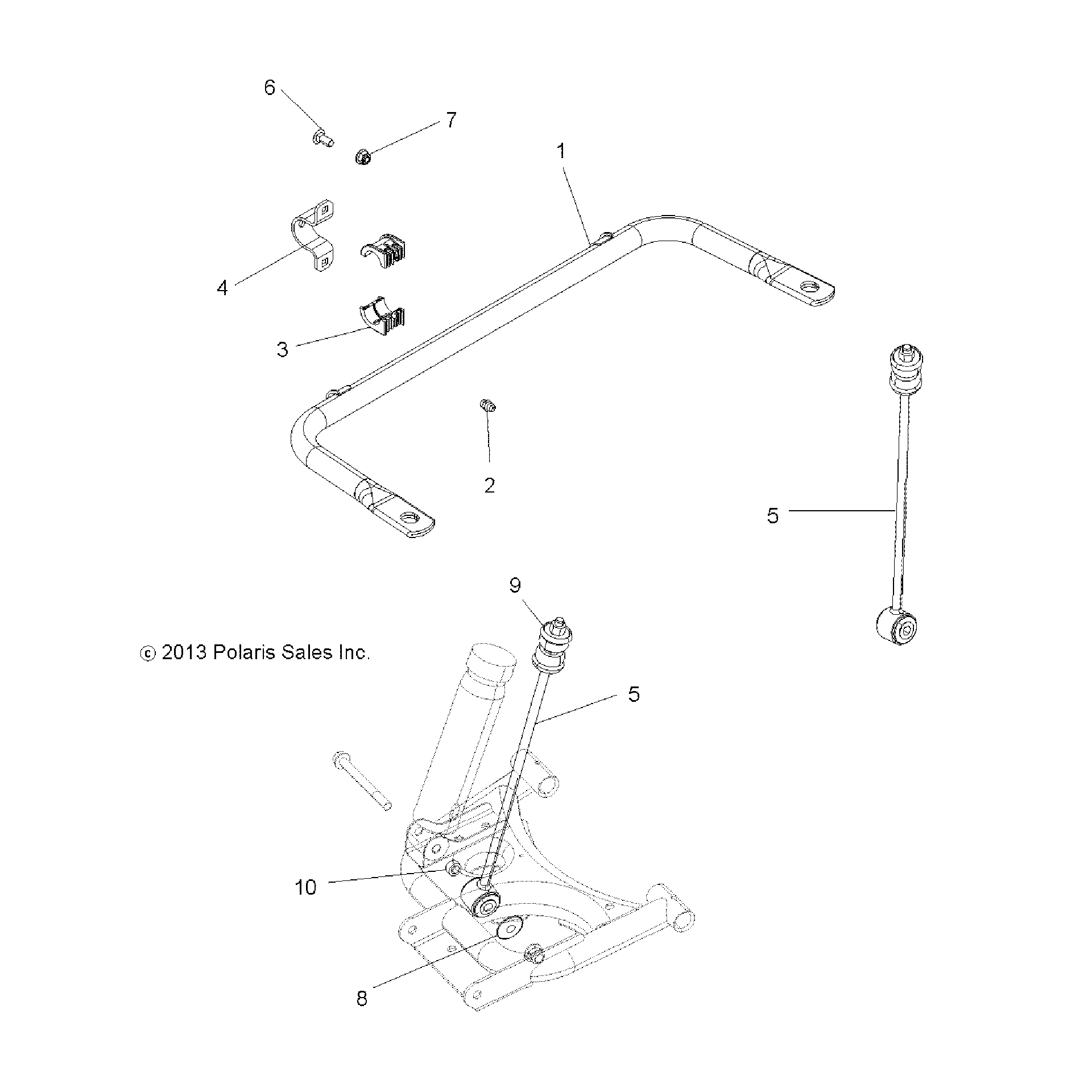 An Image of a Genuine Polaris Parts Schematic Diagram showing the schematic - SUSPENSION: STABILIZER BAR REAR - 2016 POLARIS ACE 325 EFI