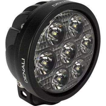 The Denali Light Pod - D7 with DataDim™ features a black waterproof housing and seven high-intensity Cree LEDs in a circular layout, with “DENALI” printed in white on the side of the pod.